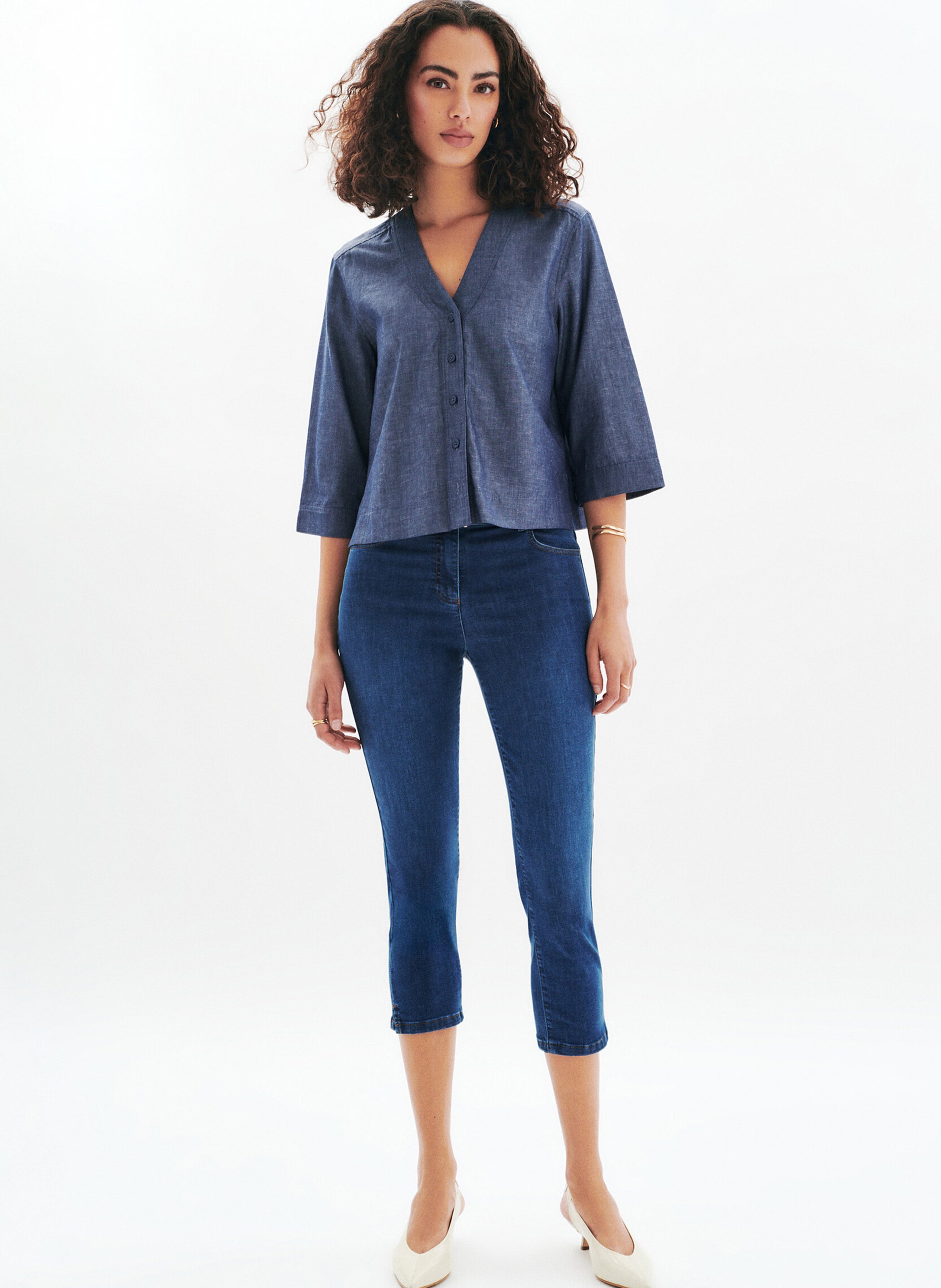 Chemise col V en coton mélangé CAROLL Bleu