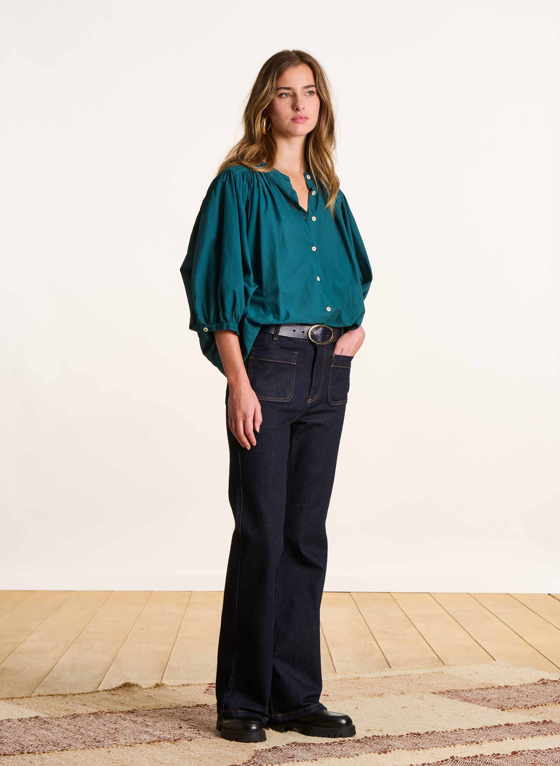 Jean bootcut en coton bio mélangé LA FEE MARABOUTEE Bleu