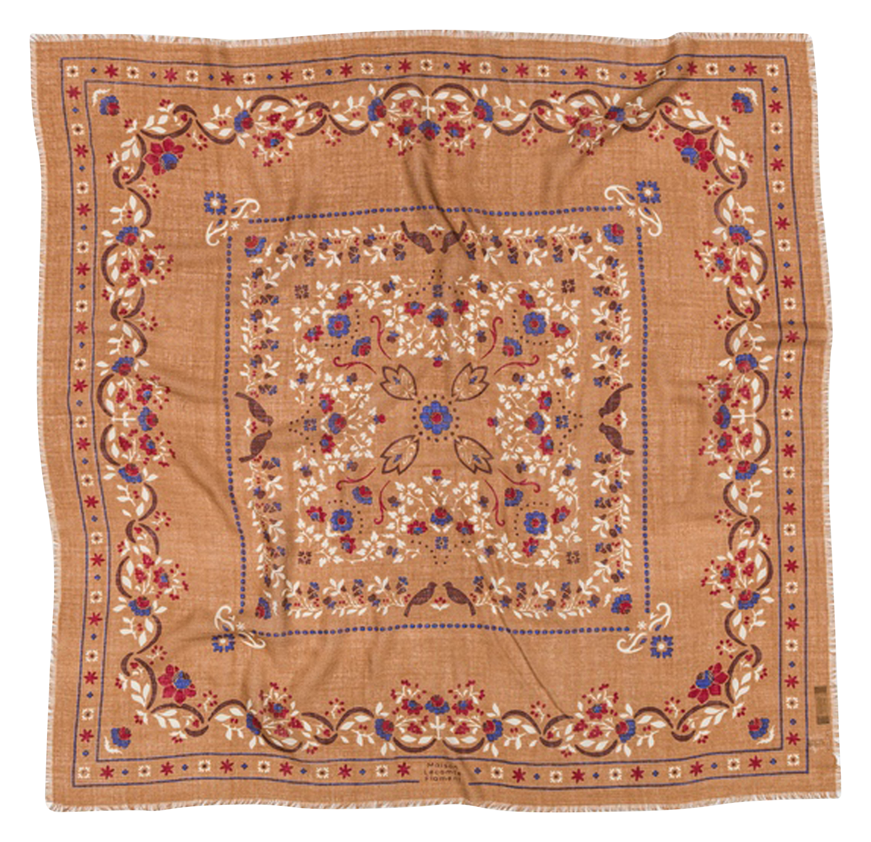 Haddock wool and silk printed scarf MAISON LECOMTE FLAMENT Brown