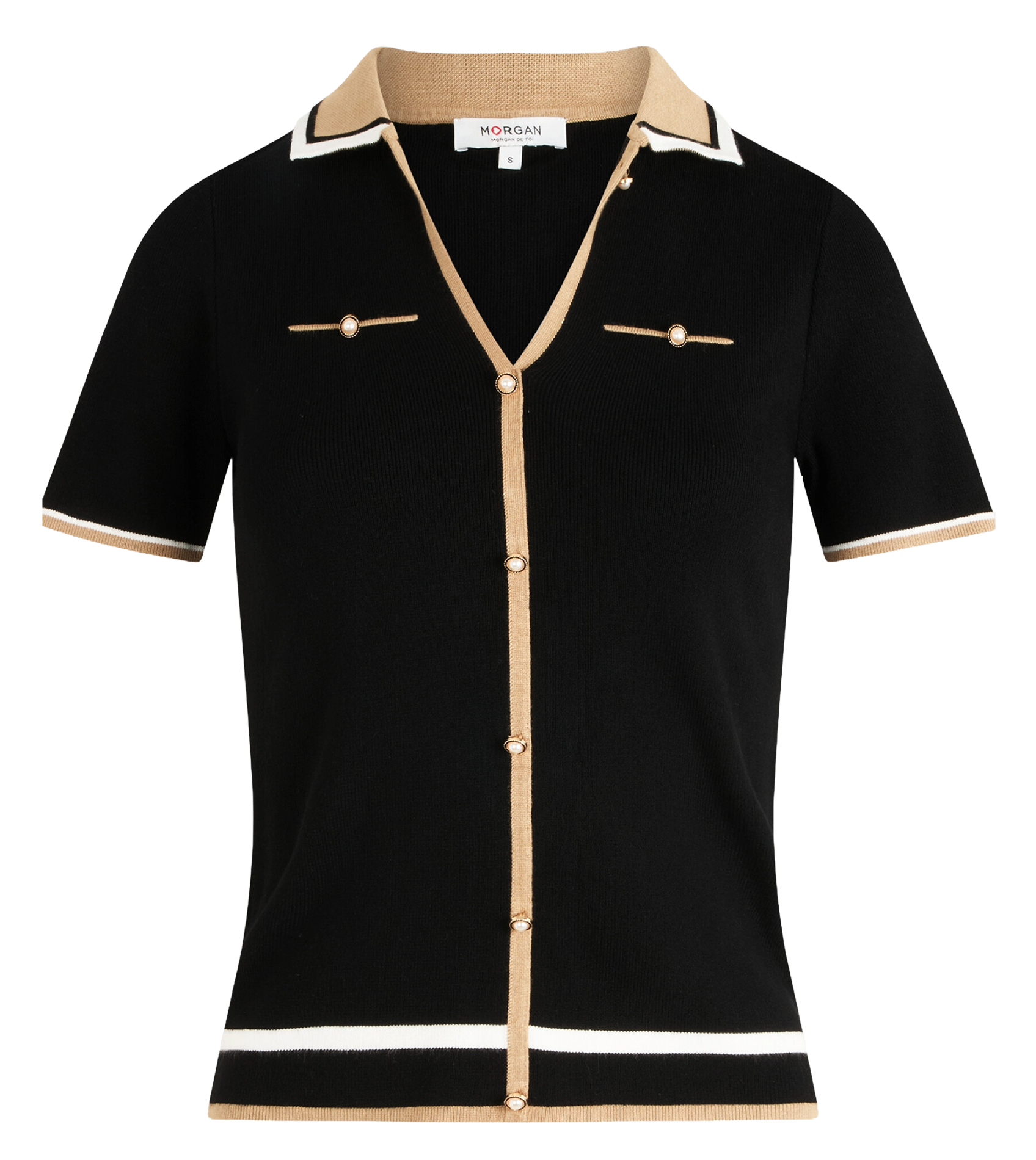 Fitted short-sleeve button-up polo MORGAN Black
