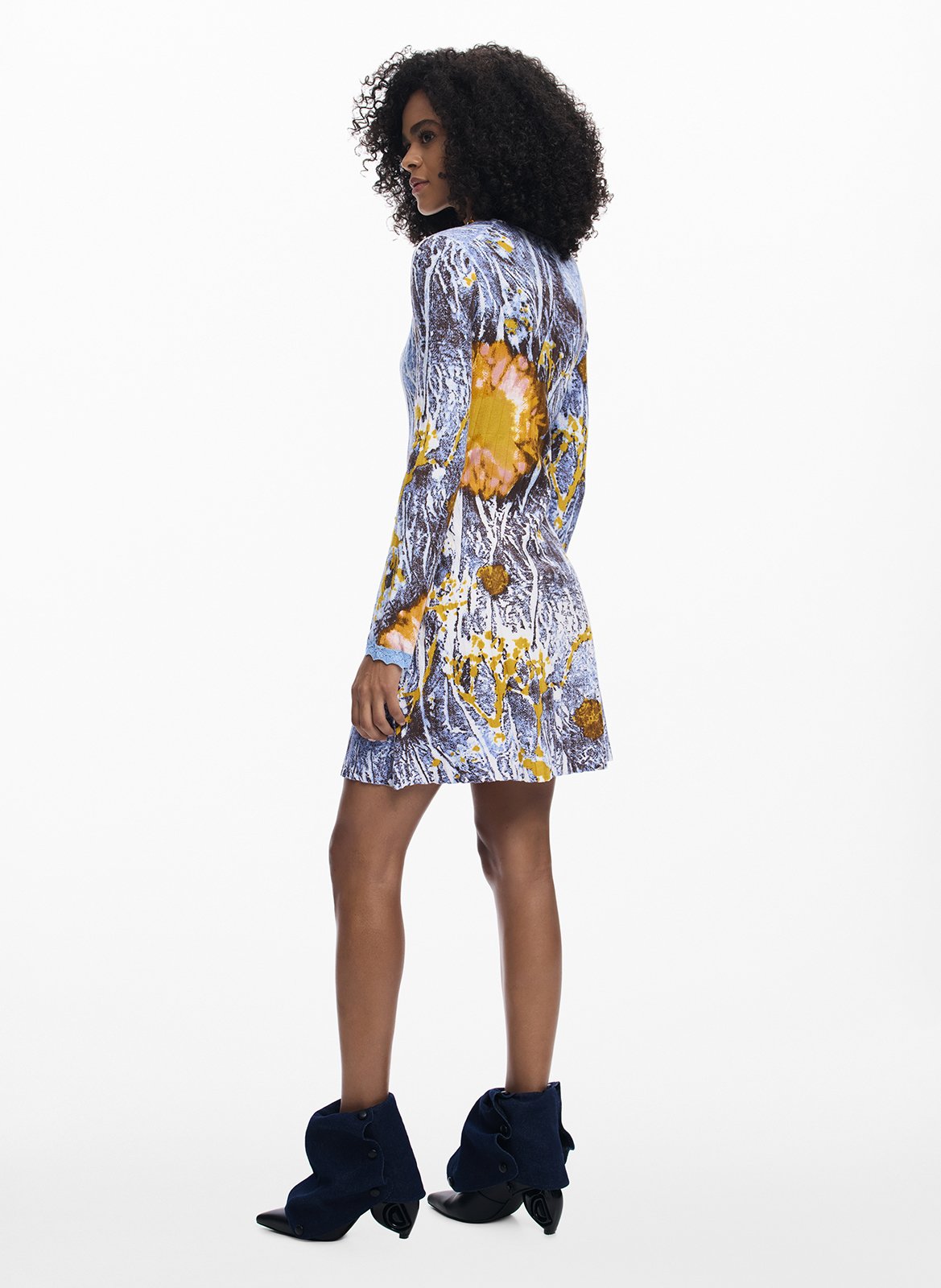 Robe courte col carré en coton DESIGUAL Bleu