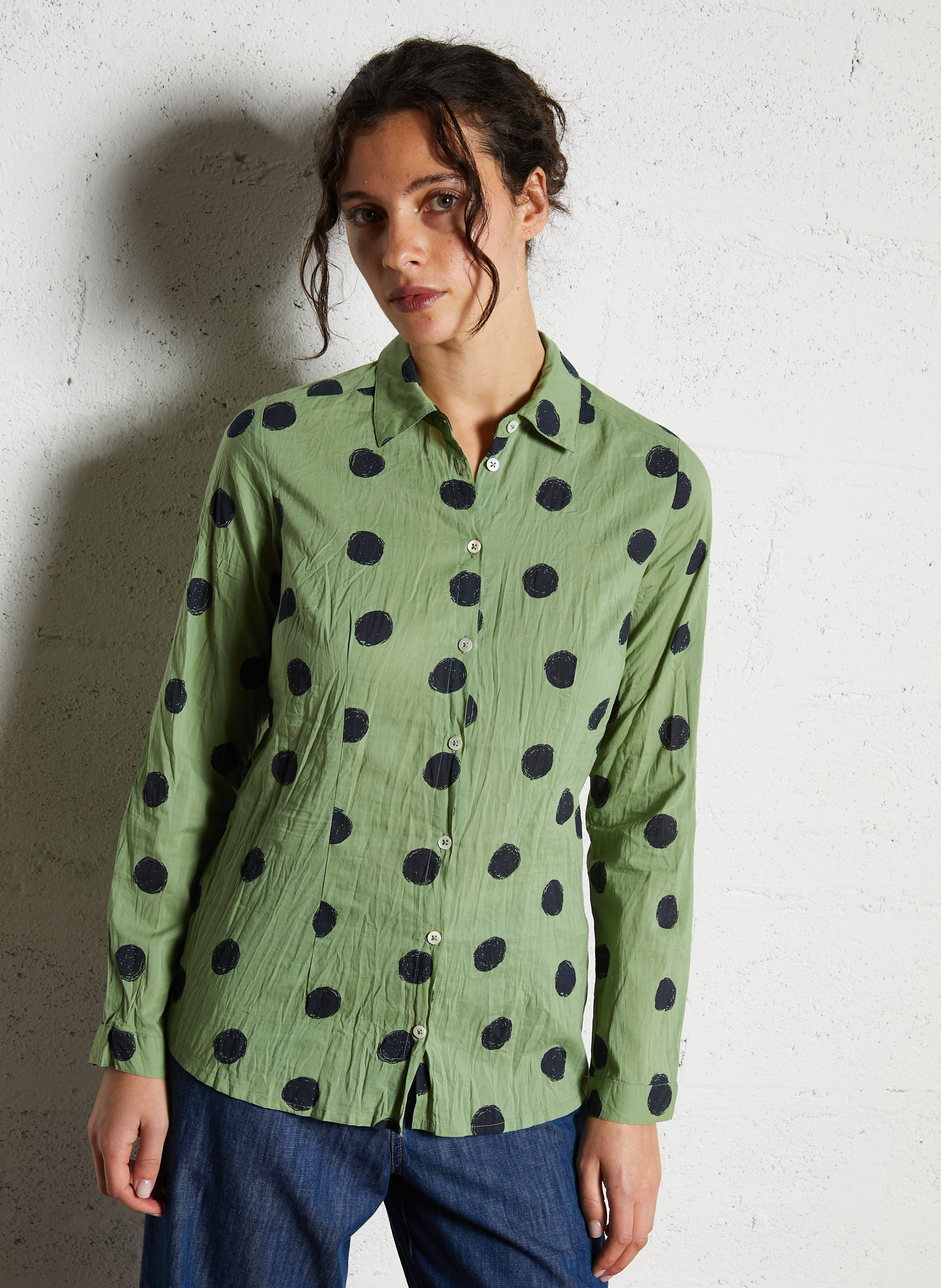 Blouse met stippen van katoen NICE THINGS Groen