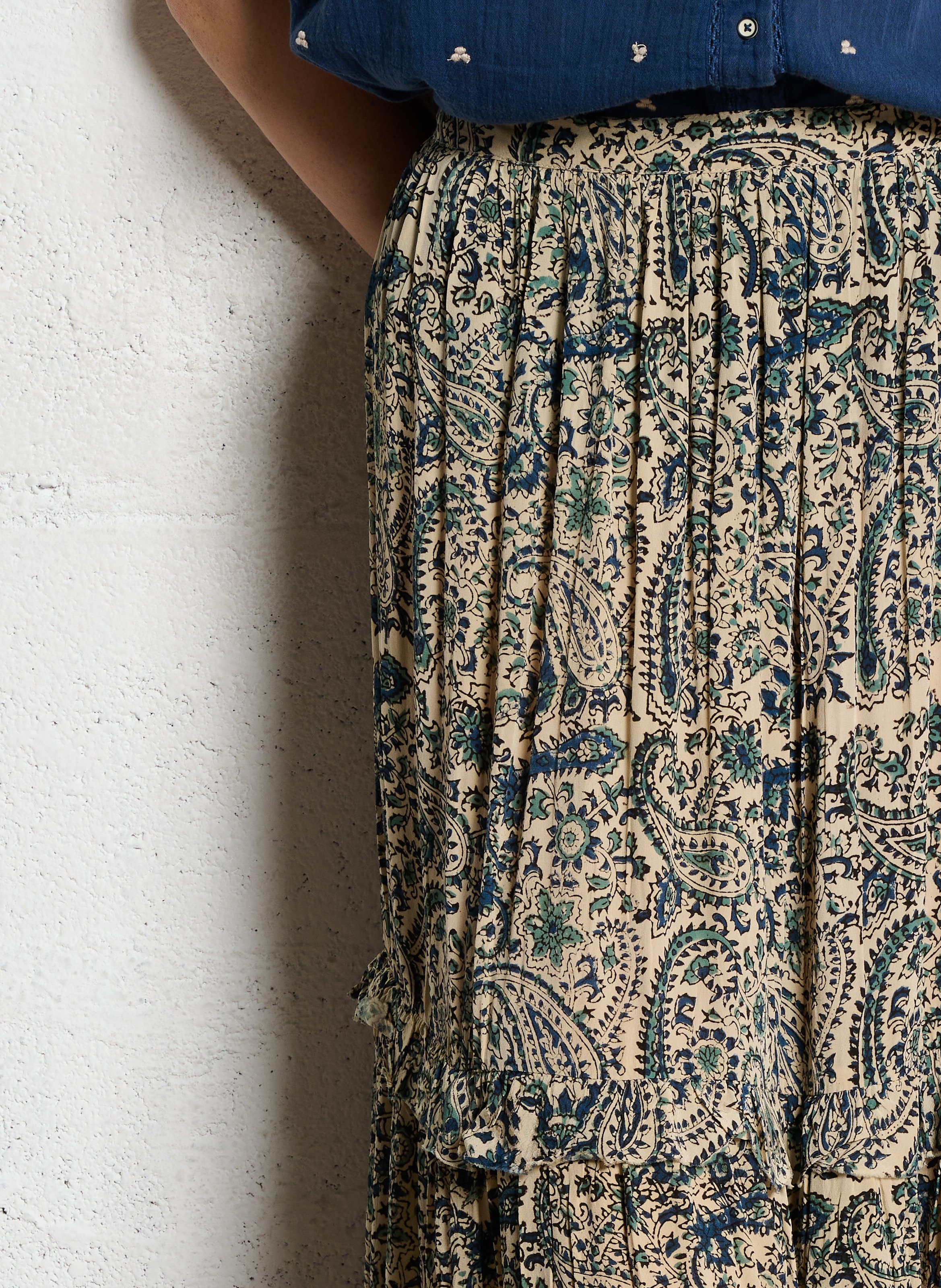 Jupe longue imprimée MAISON HOTEL Bleu