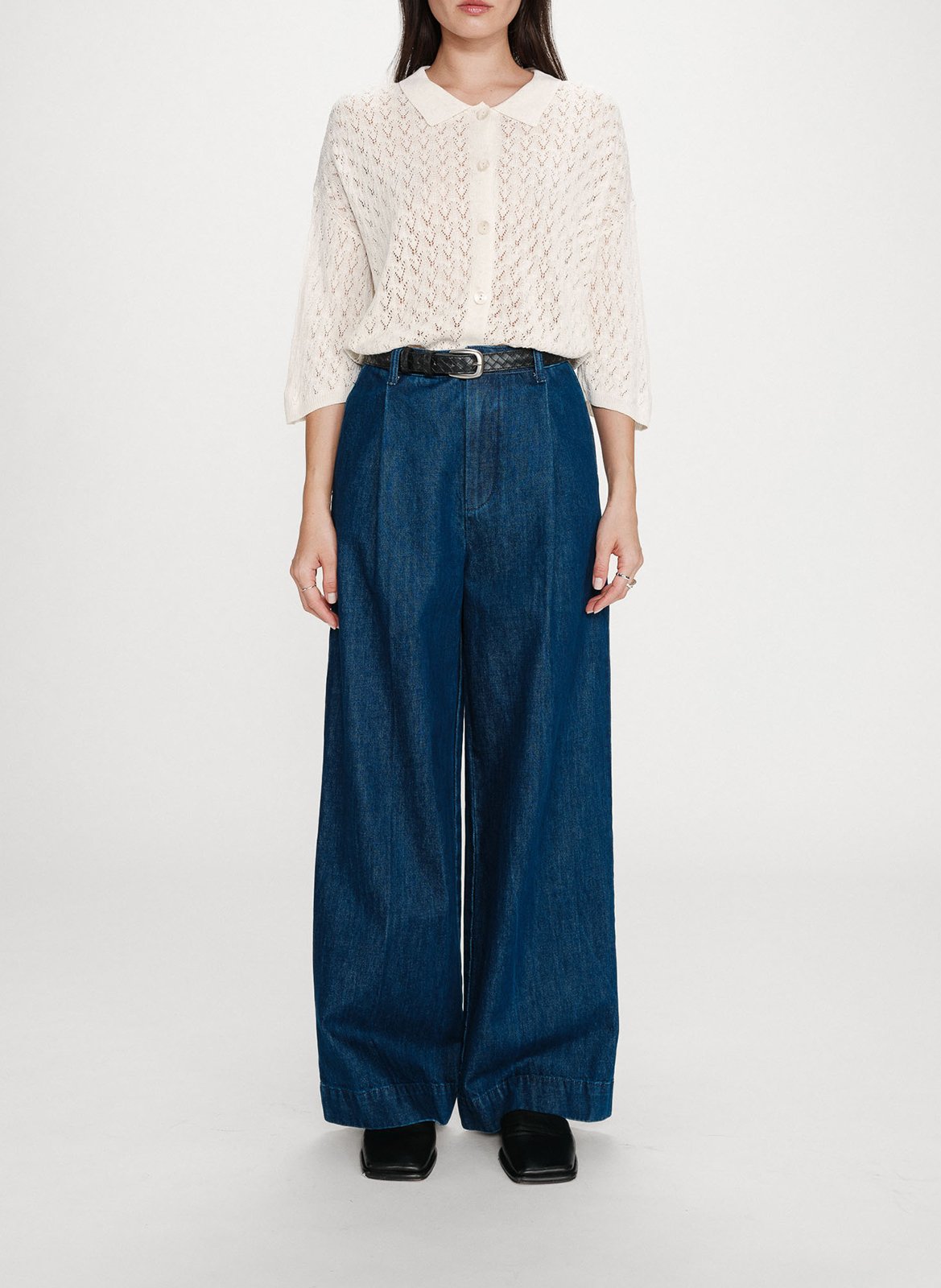 Wide high-waisted denim trousers GRACE ET MILA Blue