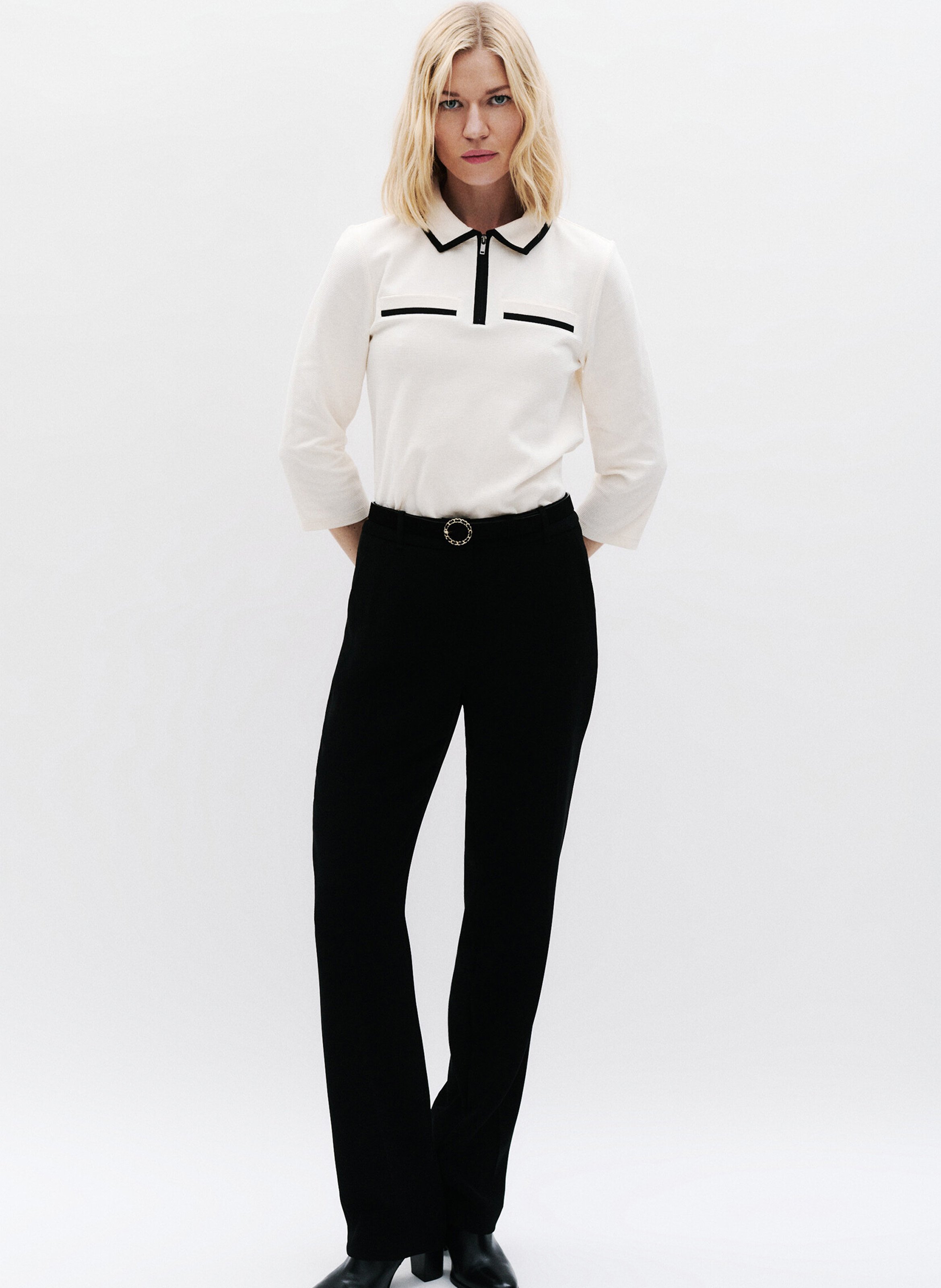 Rechte top van katoenmix met klassieke kraag CAROLL Beige