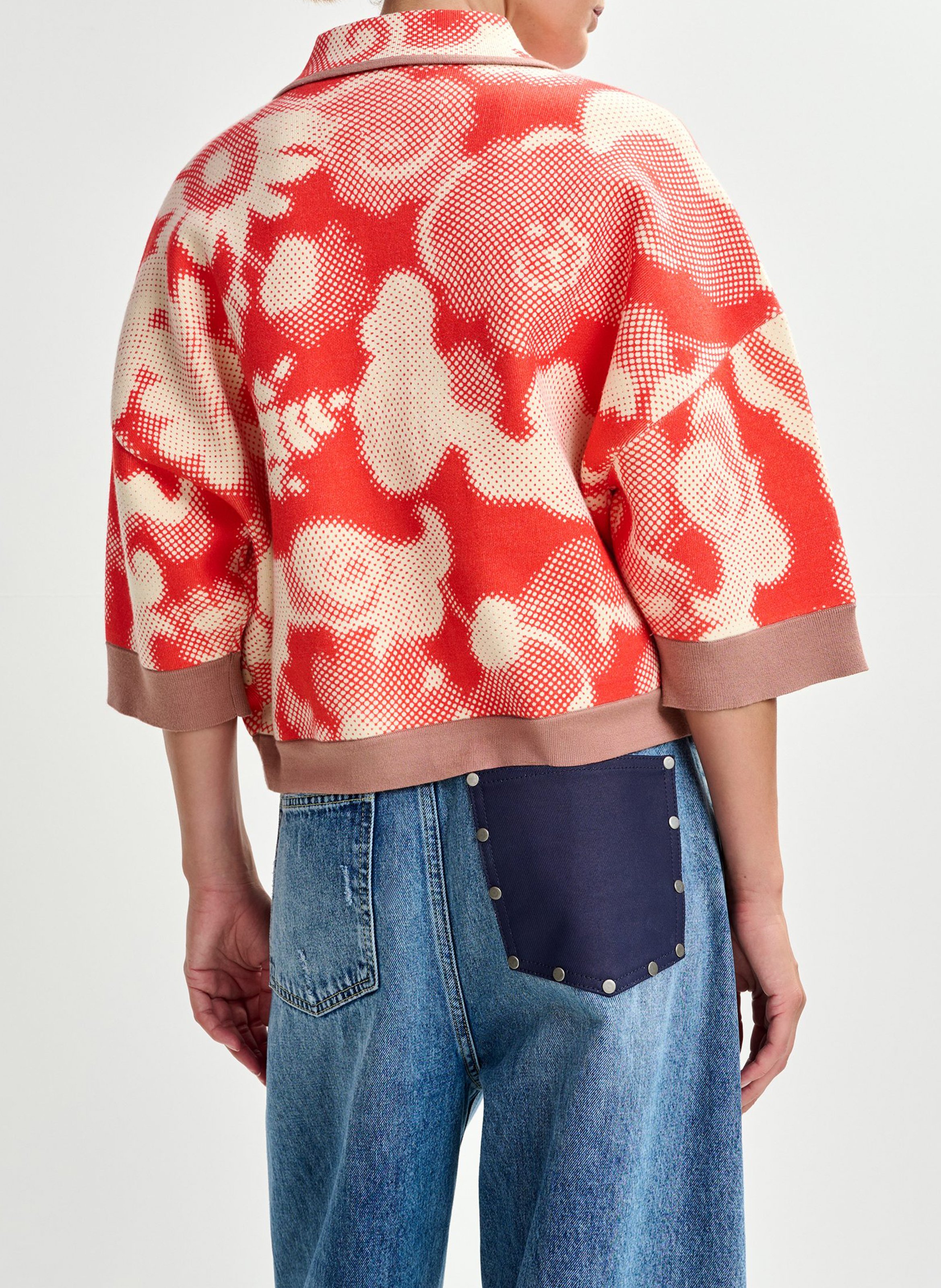 Floral oversized cardigan with 3/4 sleeves ESSENTIEL ANTWERP Red