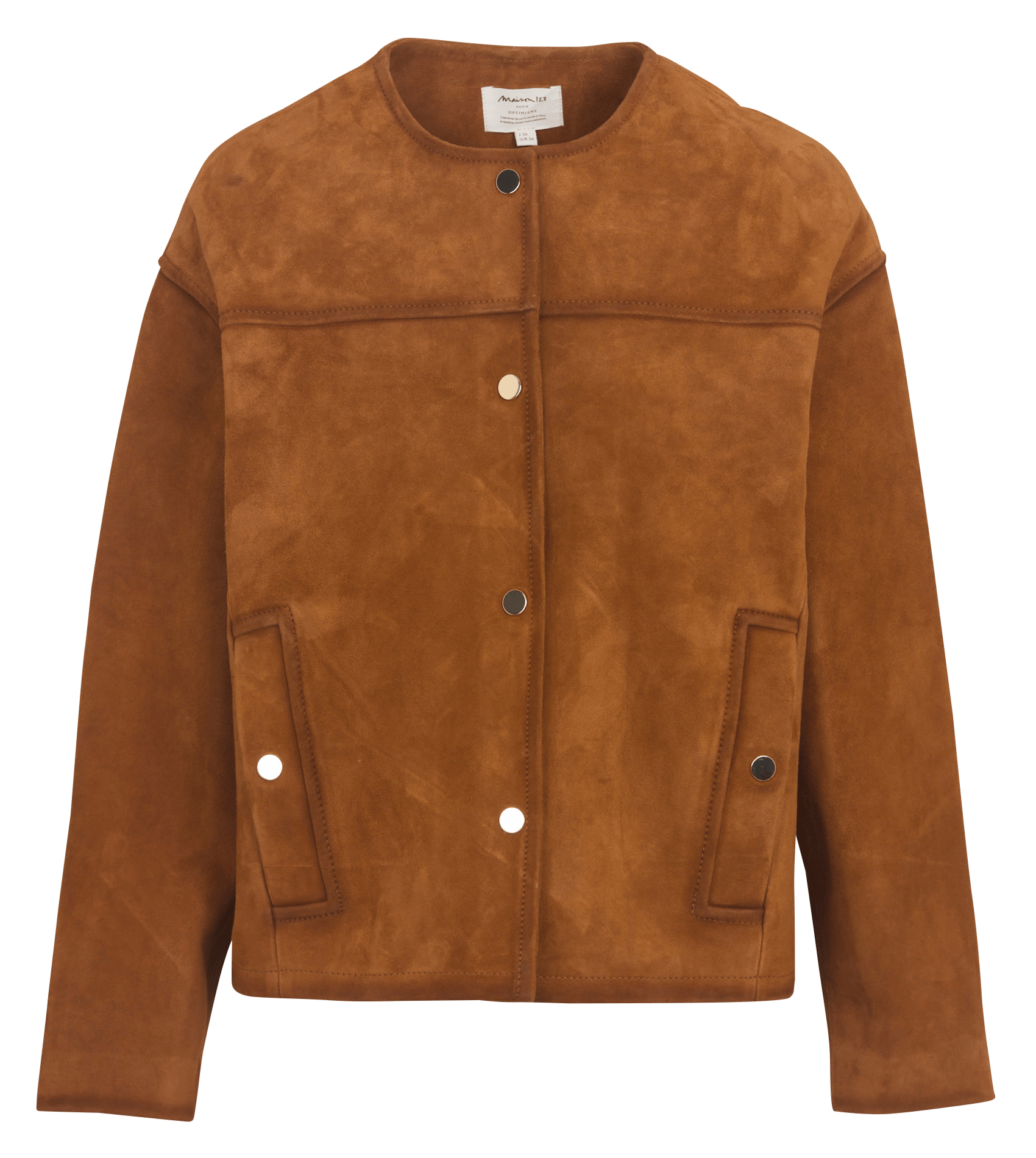 Veste droite col rond en cuir velours MAISON 123 Beige