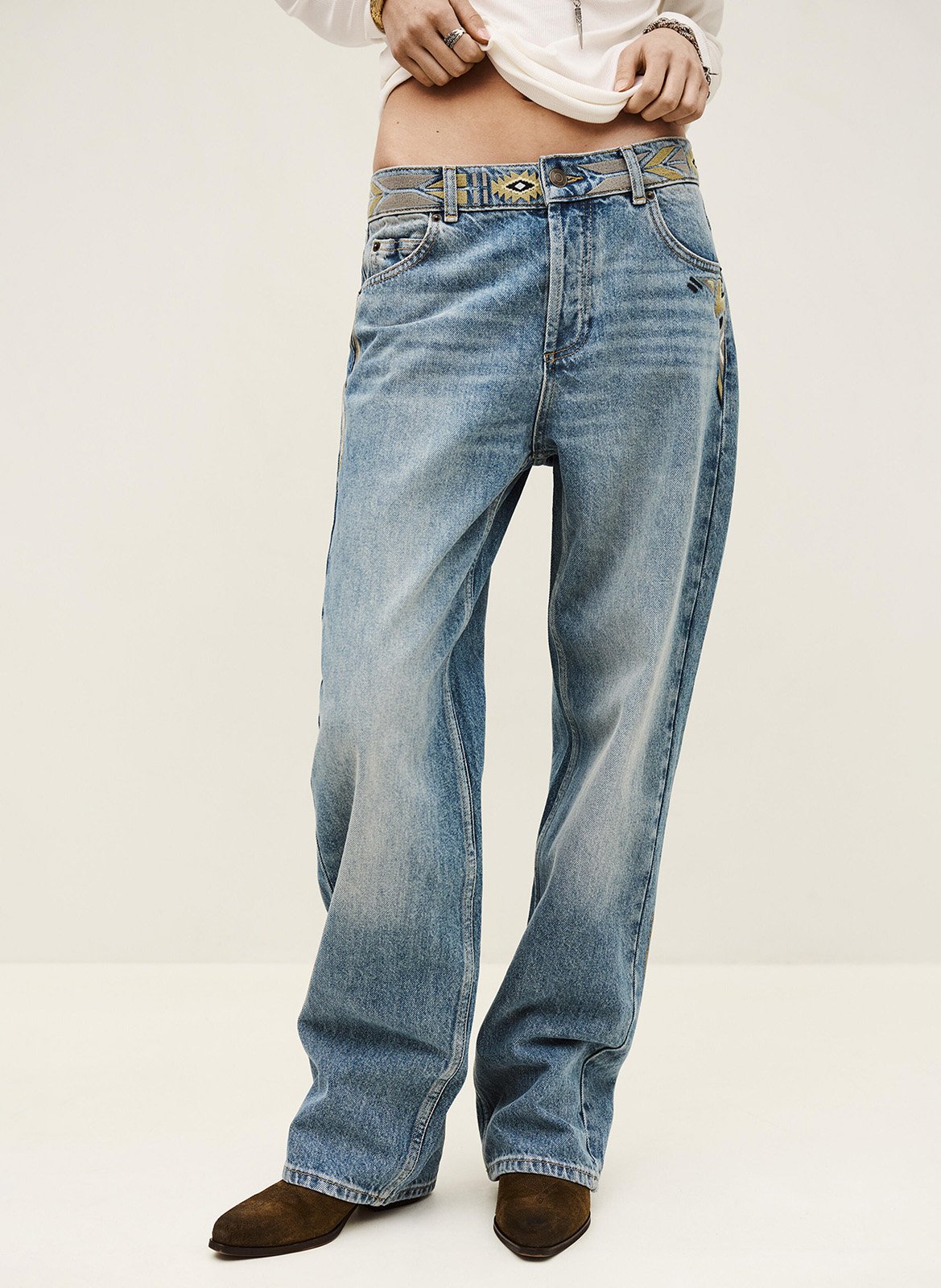 Low-rise straight leg jeans with embroidery BA&SH Blue