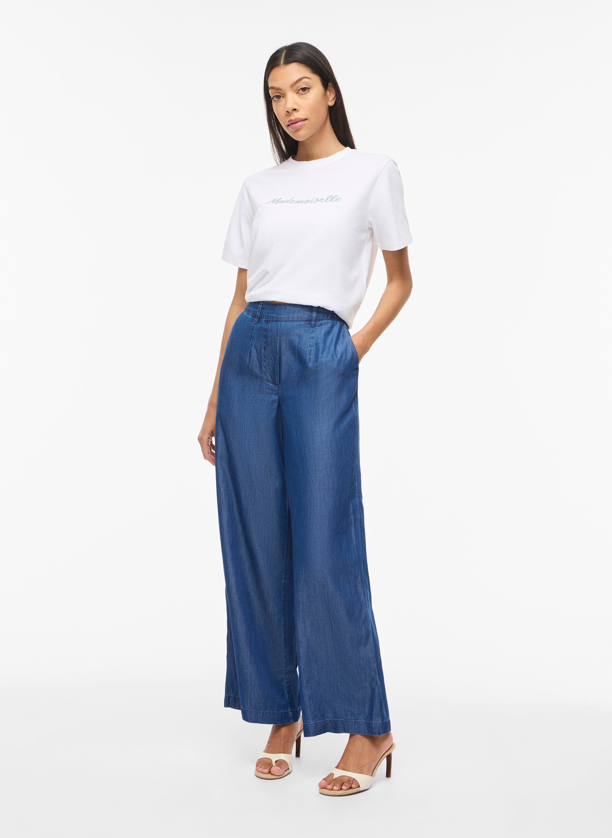 Wide-leg organic cotton-blend pants VILA Blue