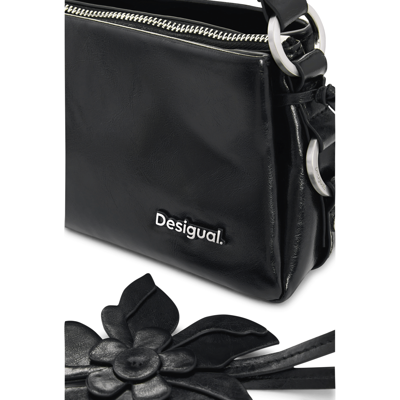Sac porté épaule uni à fleurs DESIGUAL Noir