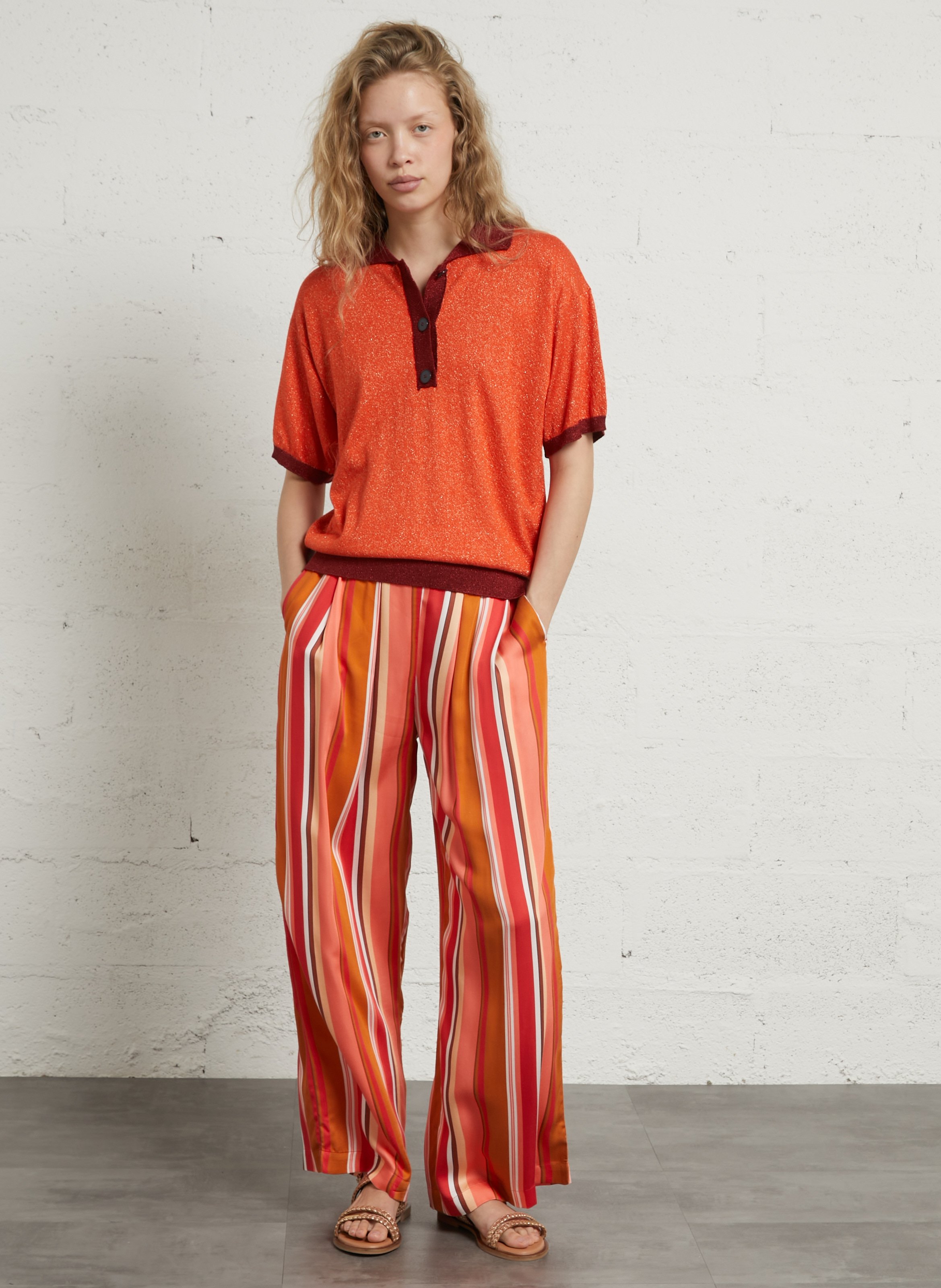 Pantalon large taille haute BELLA JONES Rouge