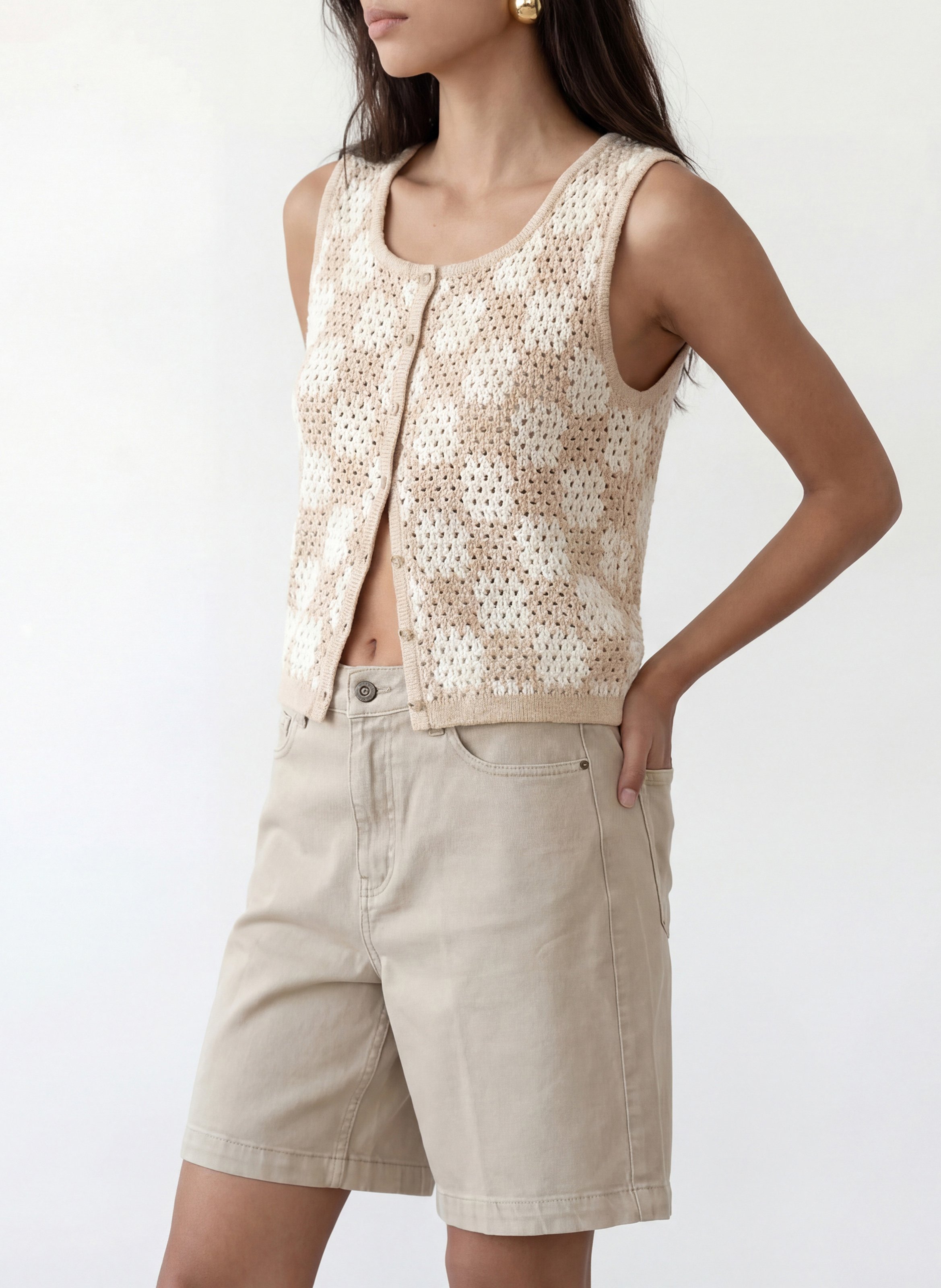 Ärmellose Strickweste mit Rundhalsausschnitt und Lochmuster KOOKAI Beige