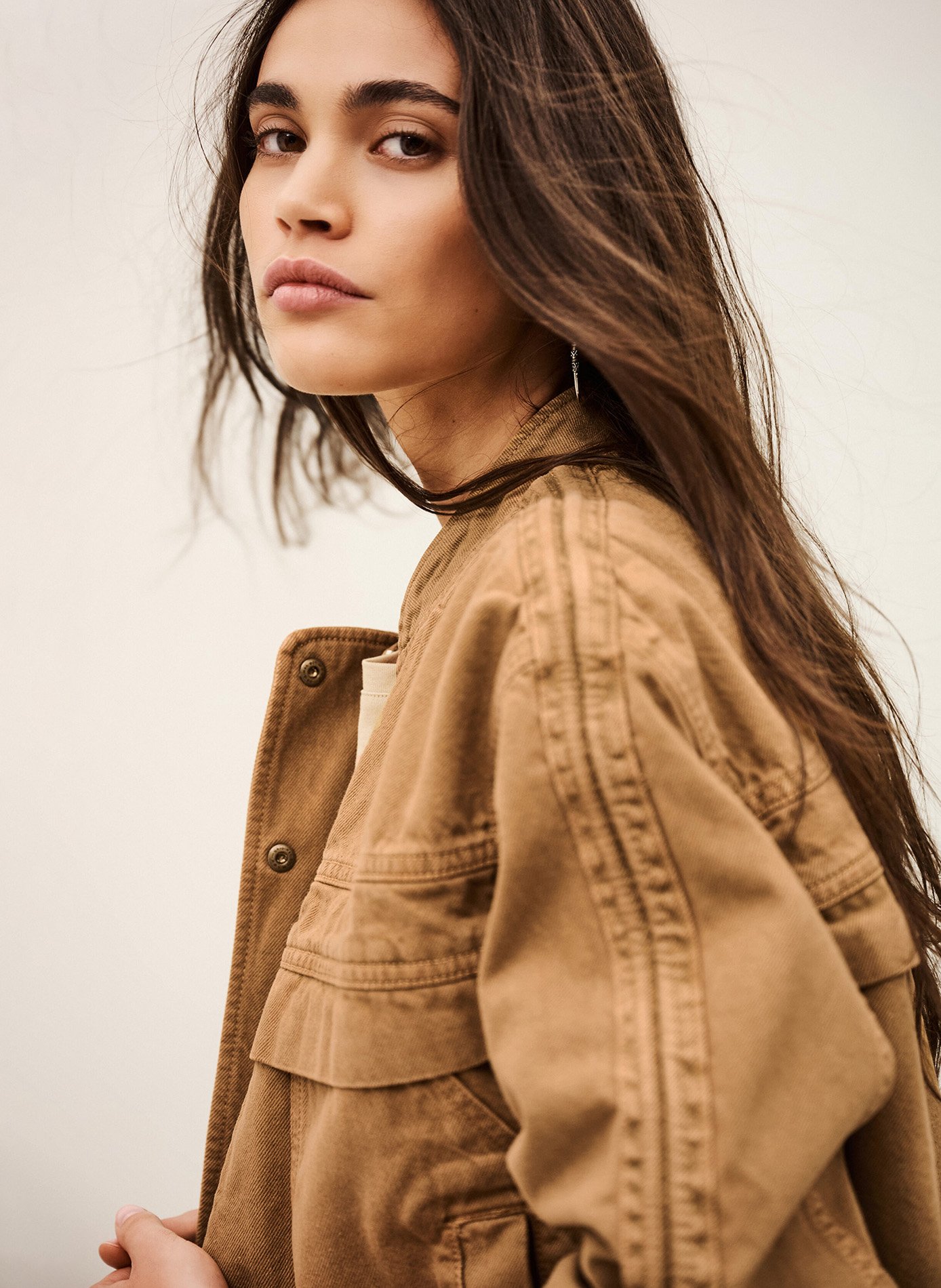 Veste col mao en coton mélangé BA&SH Marron