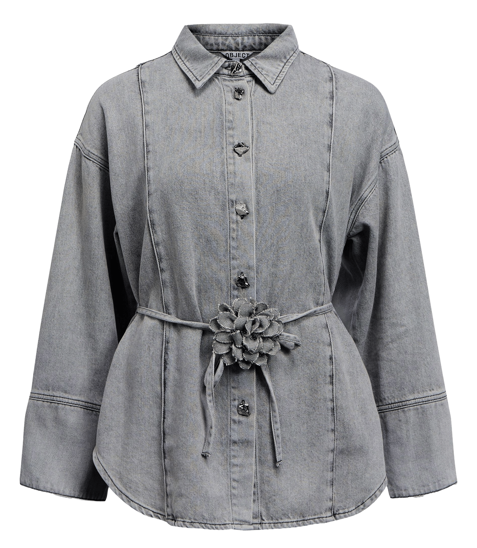 Cotton T-shirt with polo collar OBJECT Grey