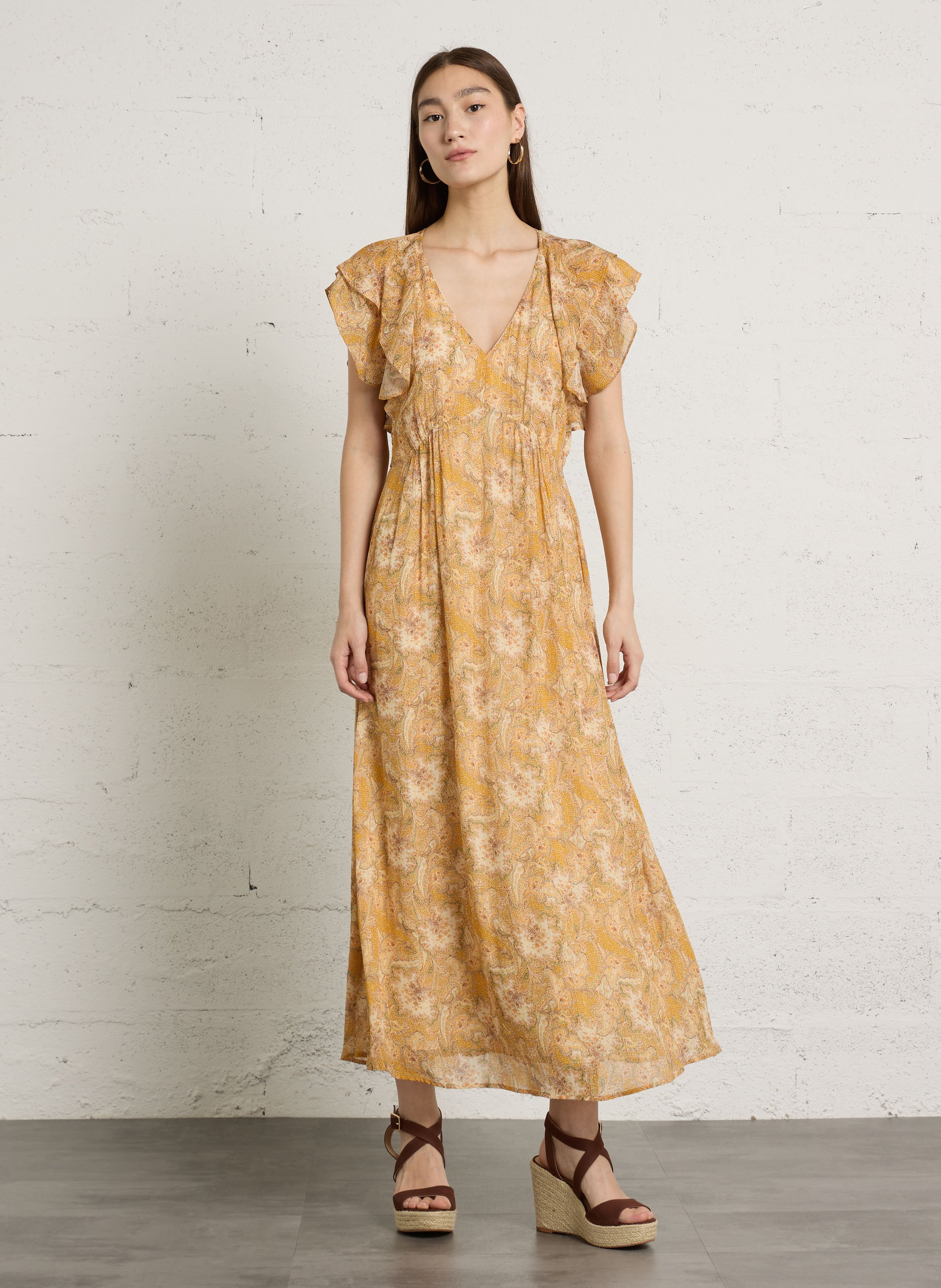 Robe longue col V imprimée MAISON 123 Doré