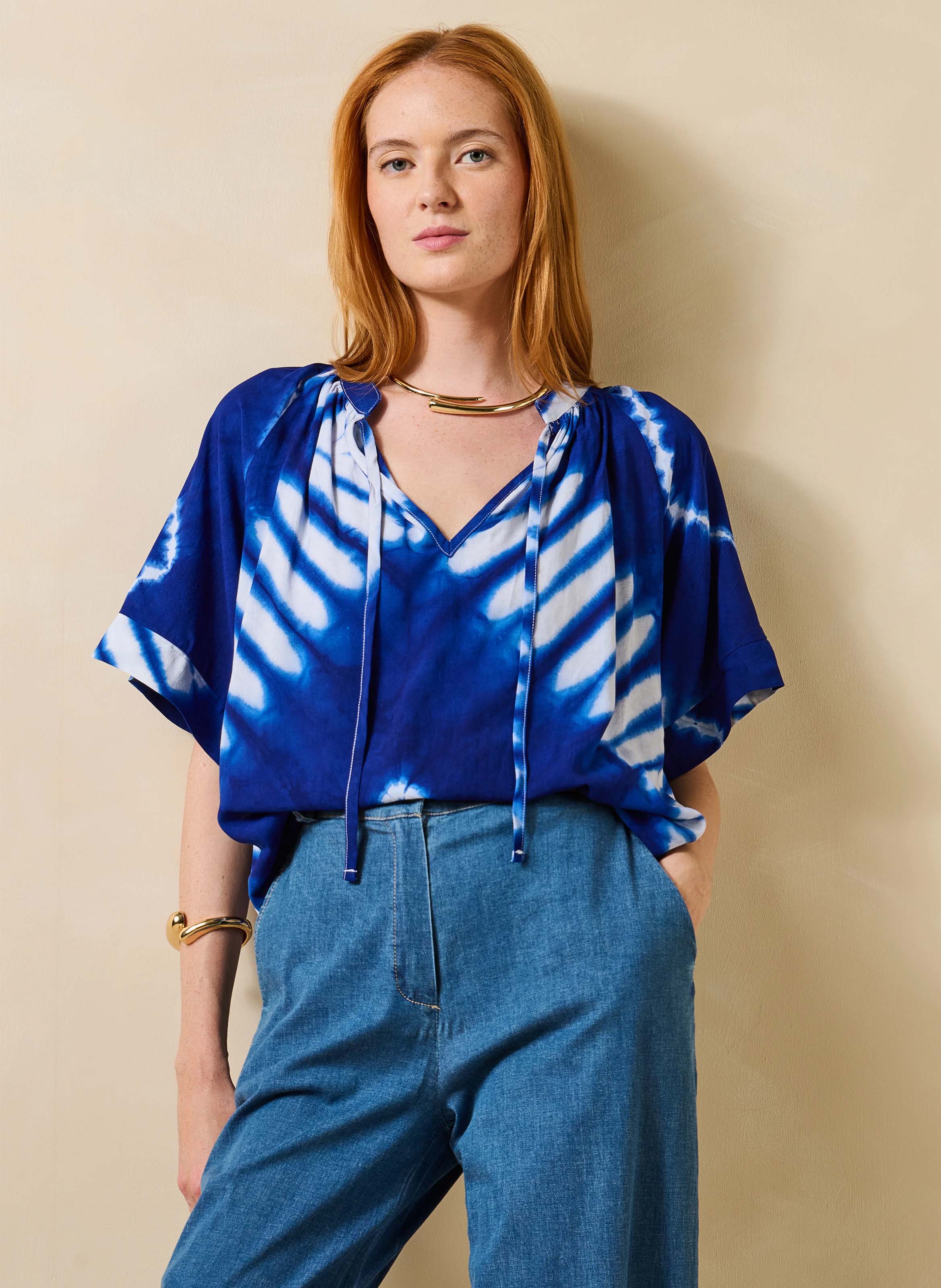 Tie-dye printed top LA FEE MARABOUTEE Blue