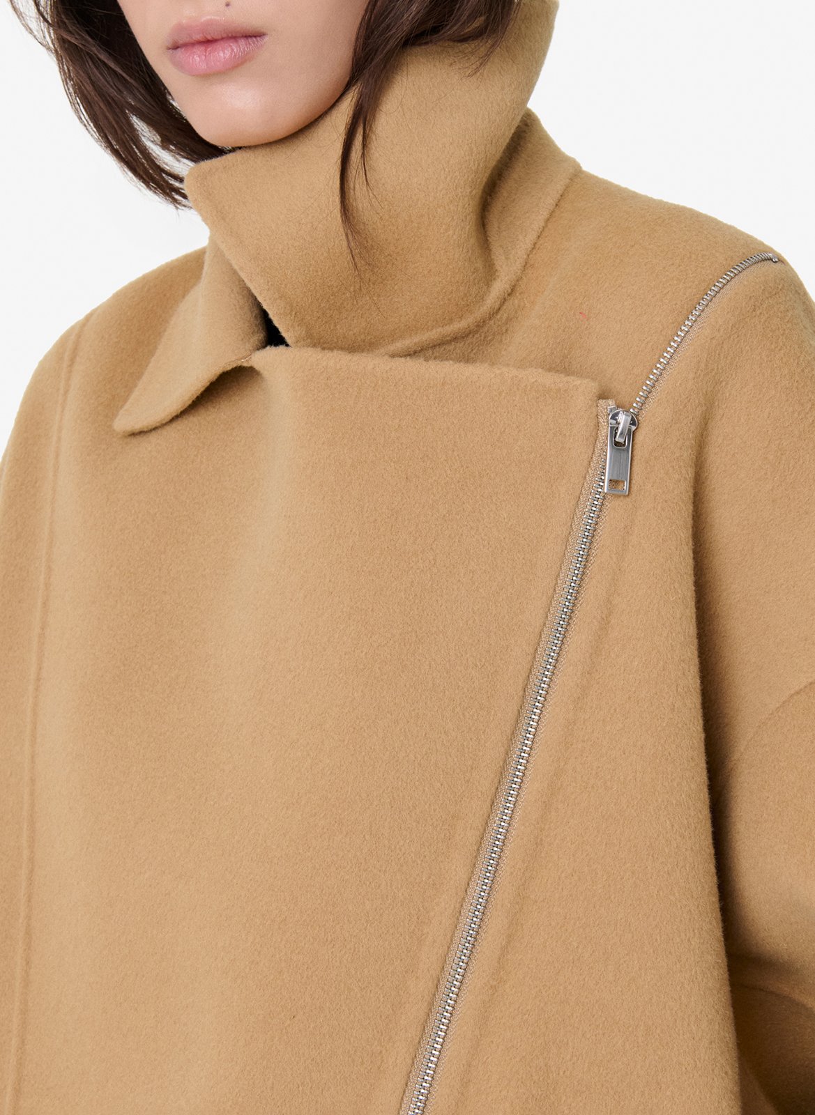 Einfarbige Strickjacke mit Reißverschluss aus einer Wollmischung IRO Beige