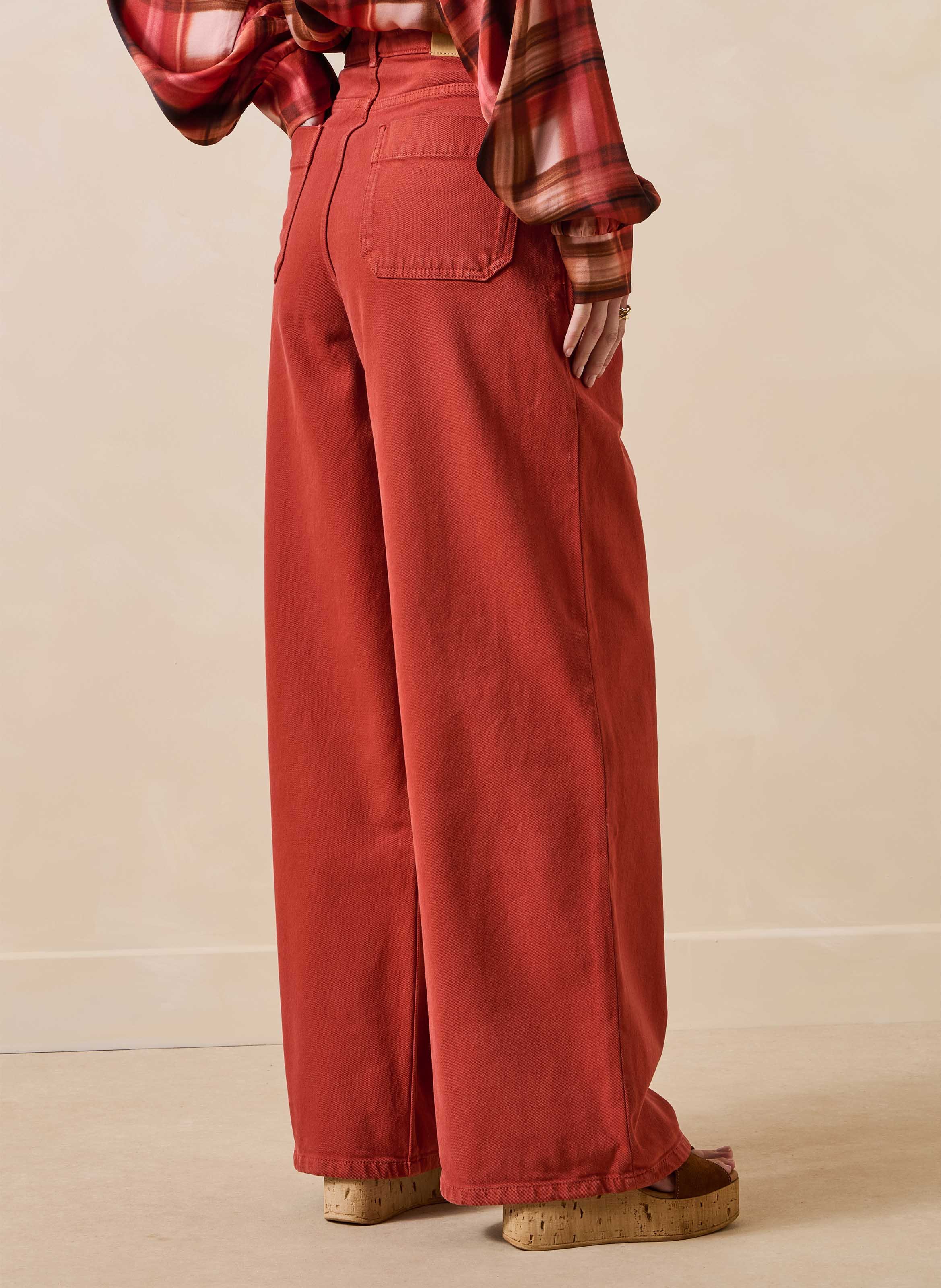 Wijde jeans met hoge taille LA FEE MARABOUTEE Rood