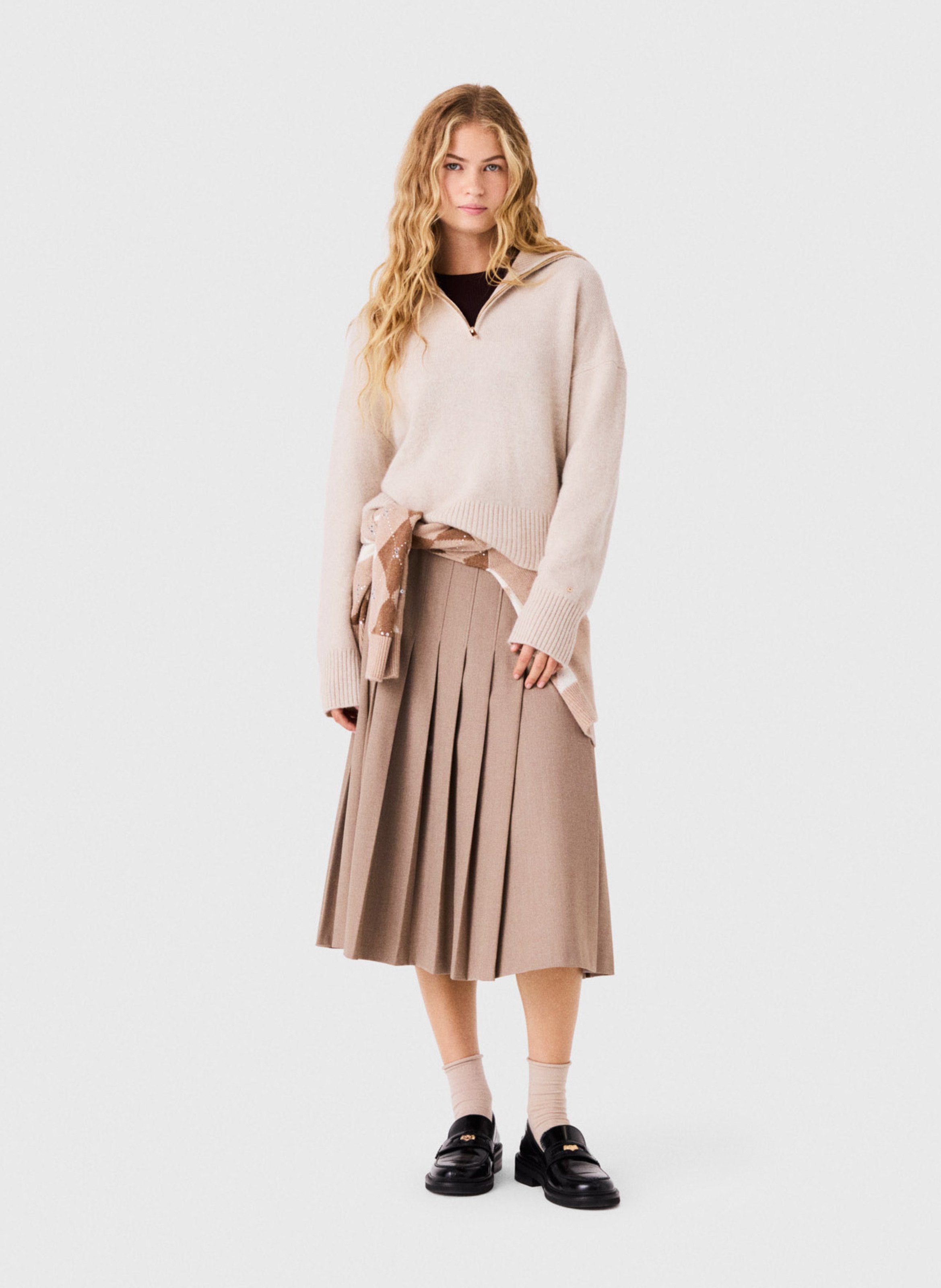 Pull col camionneur en cachemire mélangé MAJE Beige