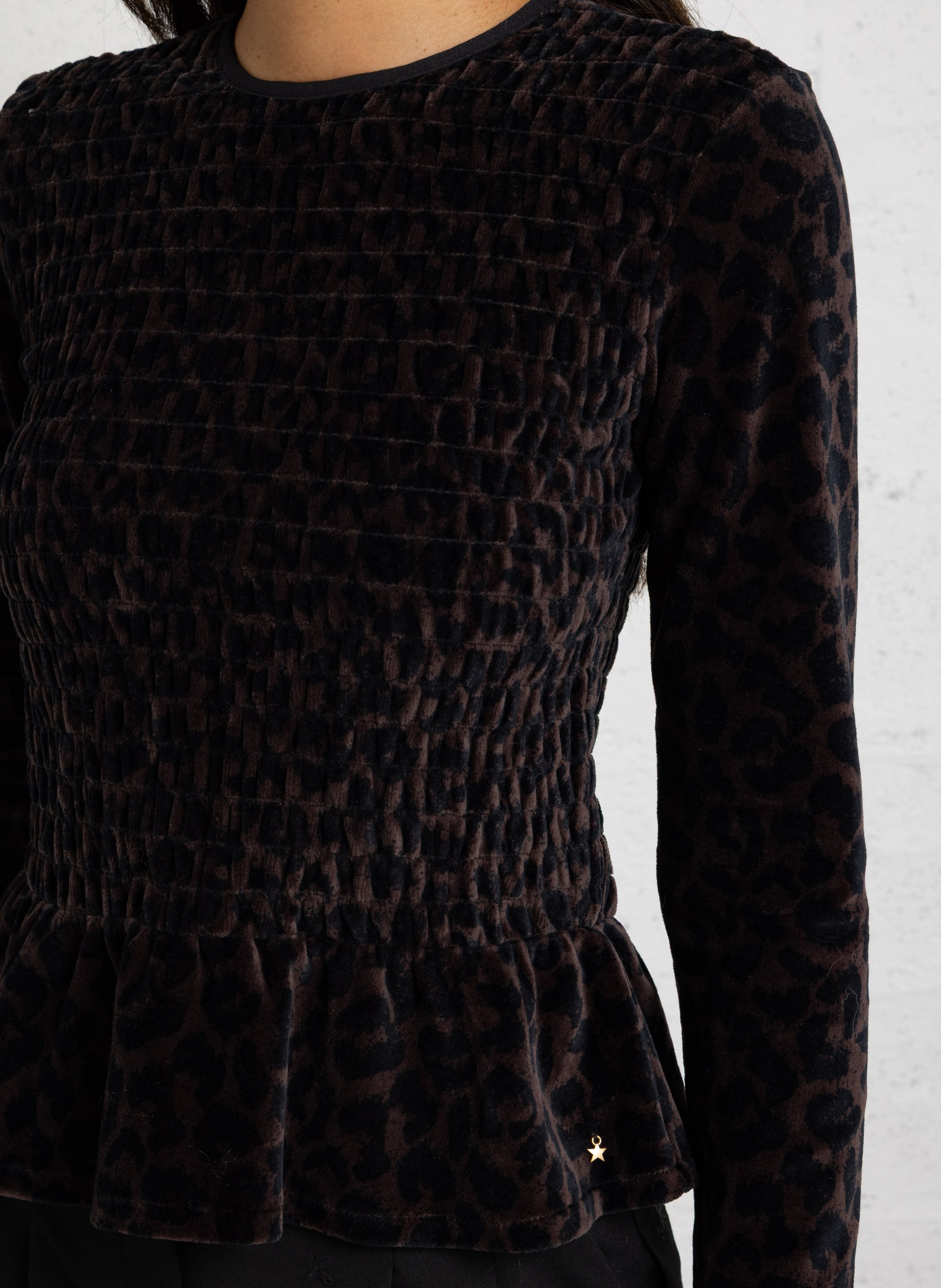 Gerades Top mit Rundhalsausschnitt und Print aus Baumwoll-Mix DES PETITS HAUTS Braun