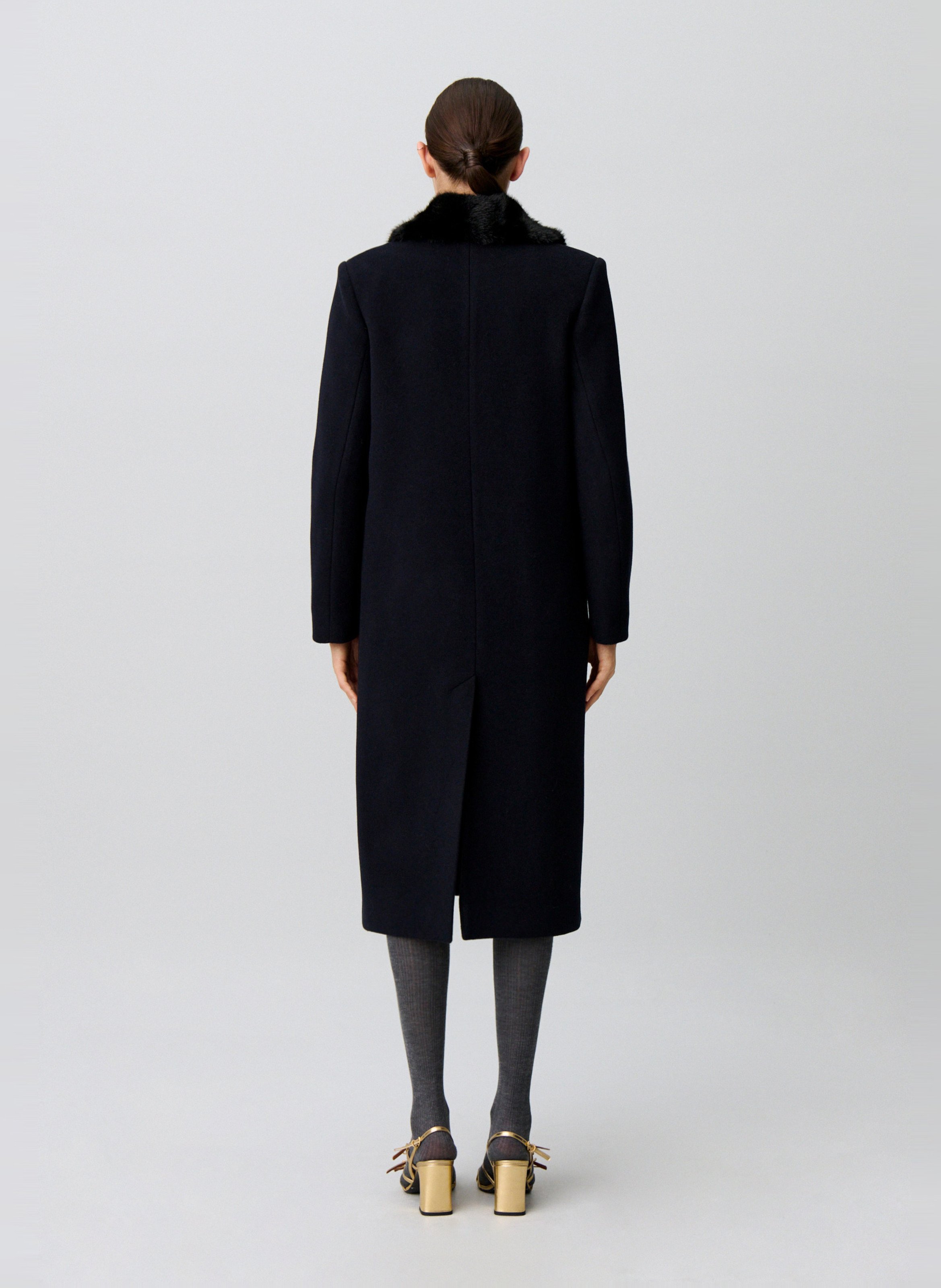 Solid Long Wool Blend Coat CLAUDIE PIERLOT Blue
