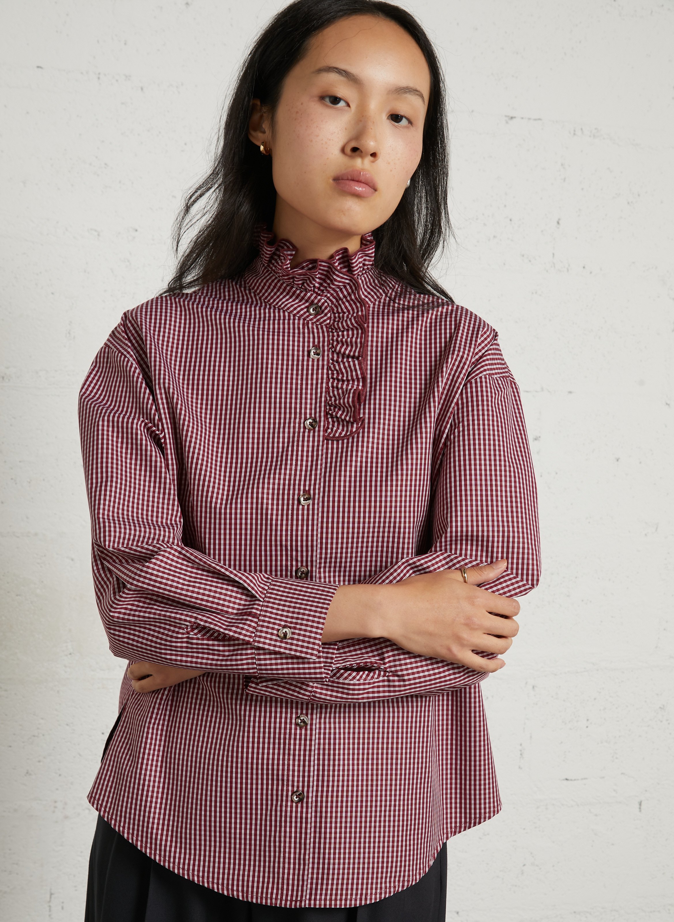 Wijdvallende blouse met Victoriaanse kraag van katoen SUZIE WINKLE Rood