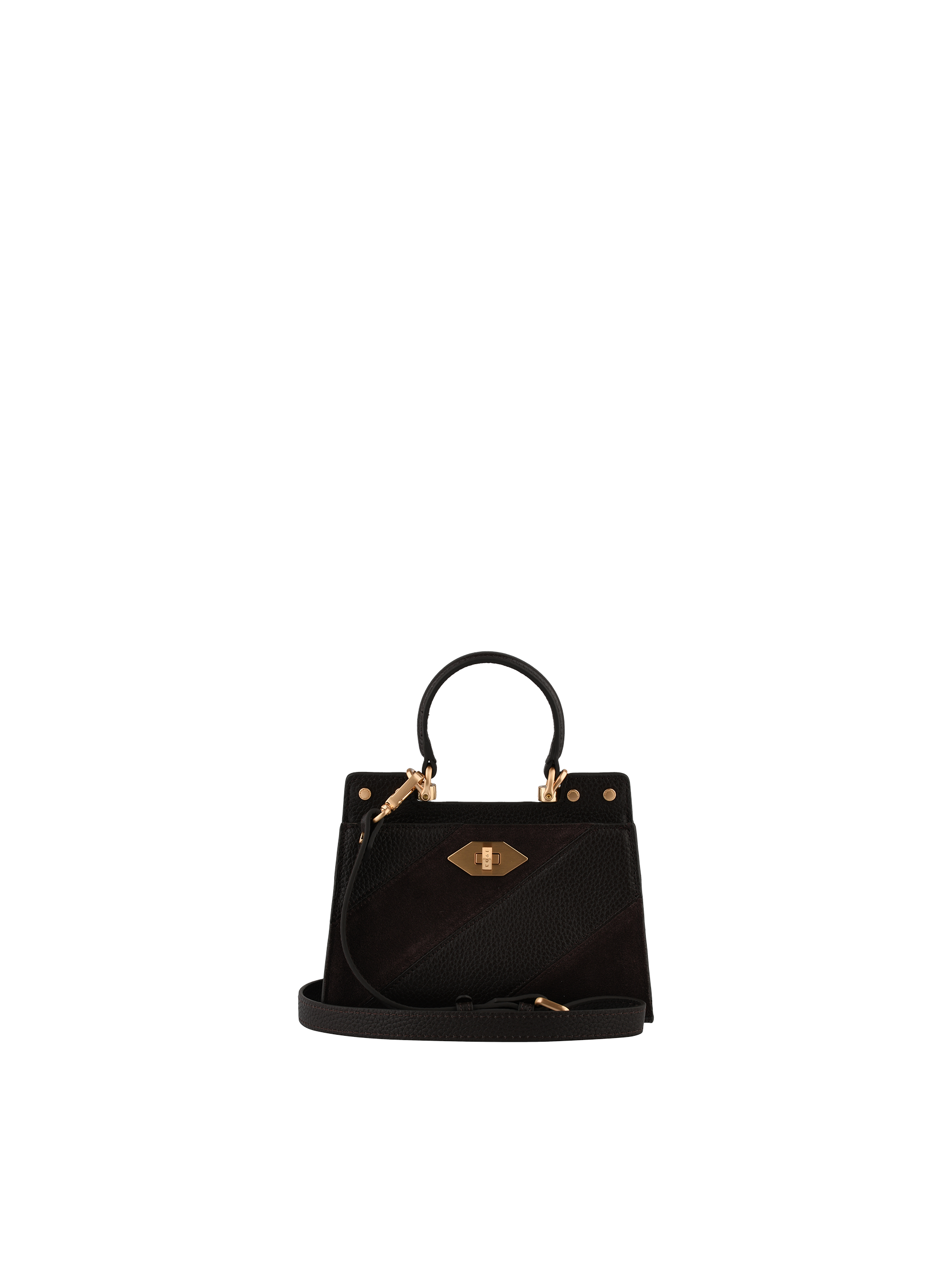 Cowhide leather handbag with a suede-effect finish POURCHET Multicolored
