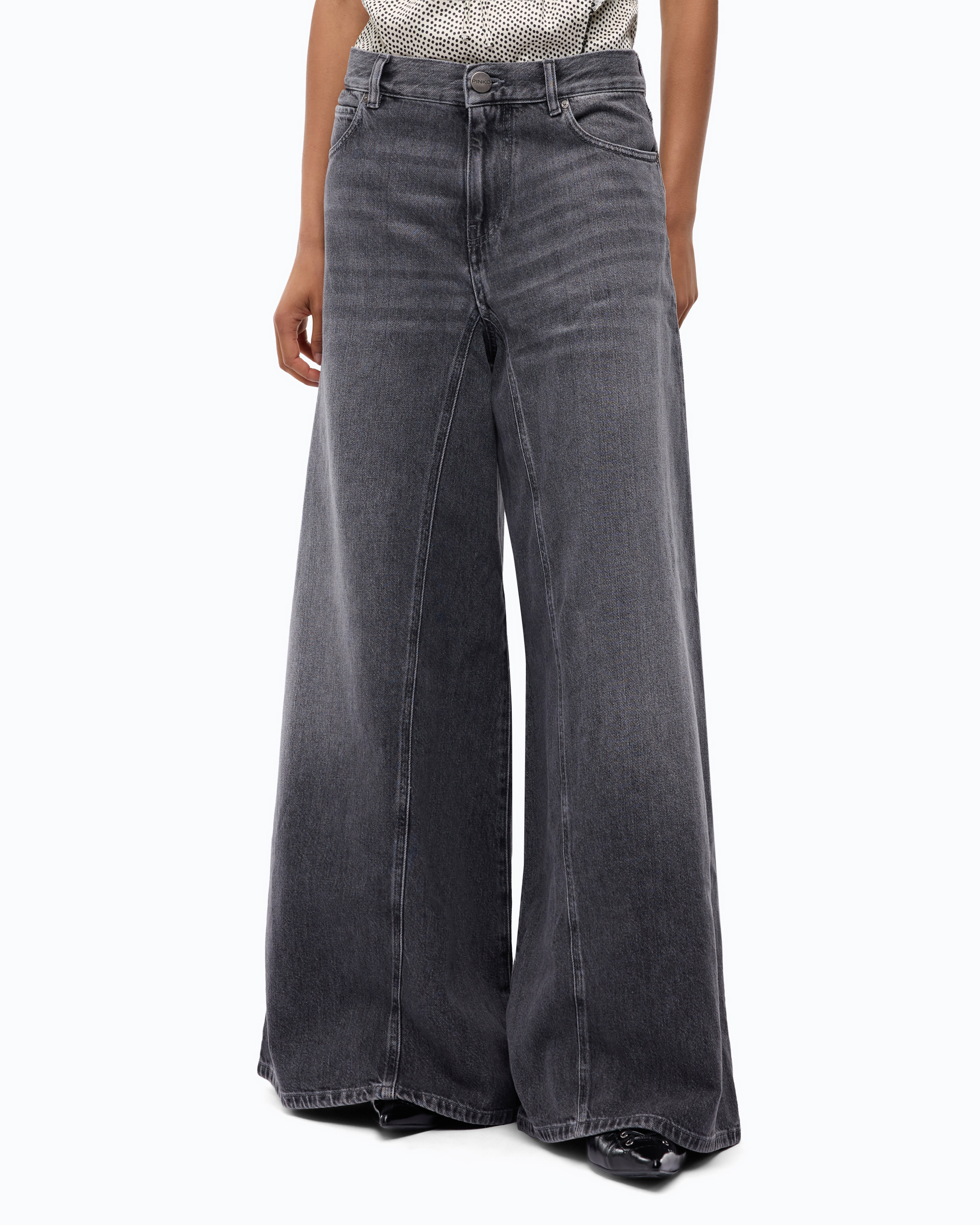 Jean évasé super wide leg en denim noir PINKO Gris