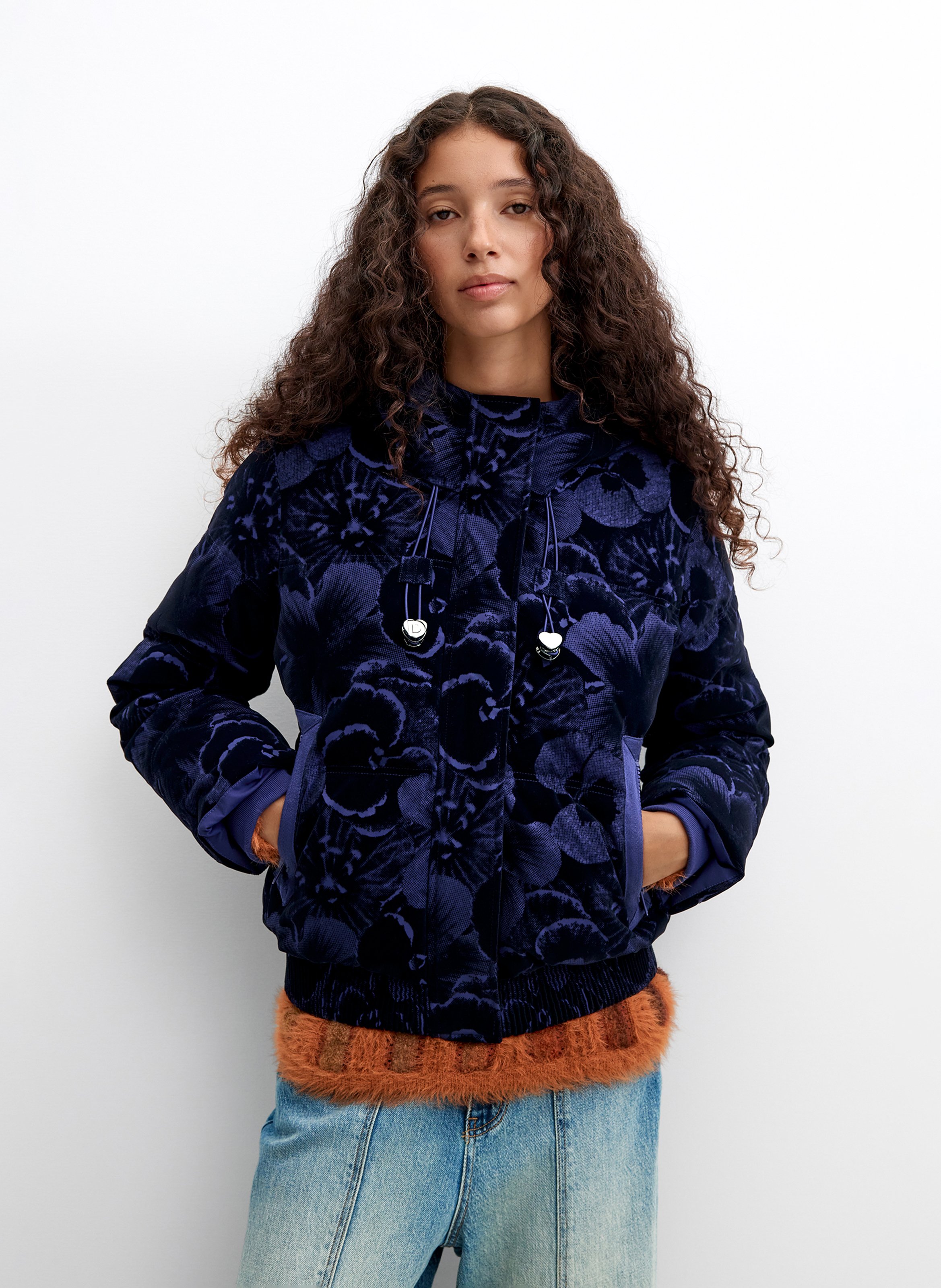Gerader Mantel mit bedruckter Kapuze DESIGUAL Blau