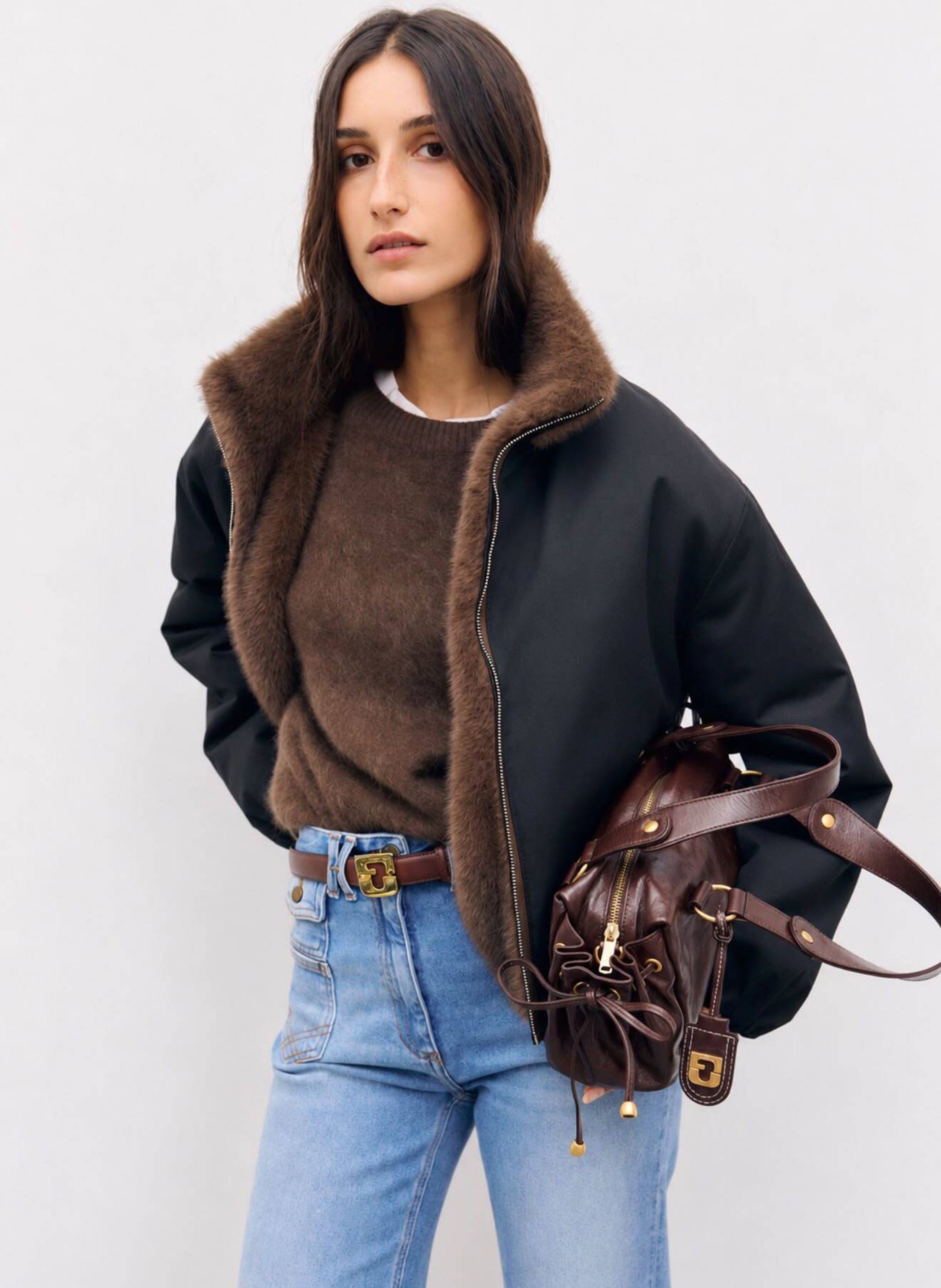Reversible faux fur-effect coat GERARD DAREL Brown