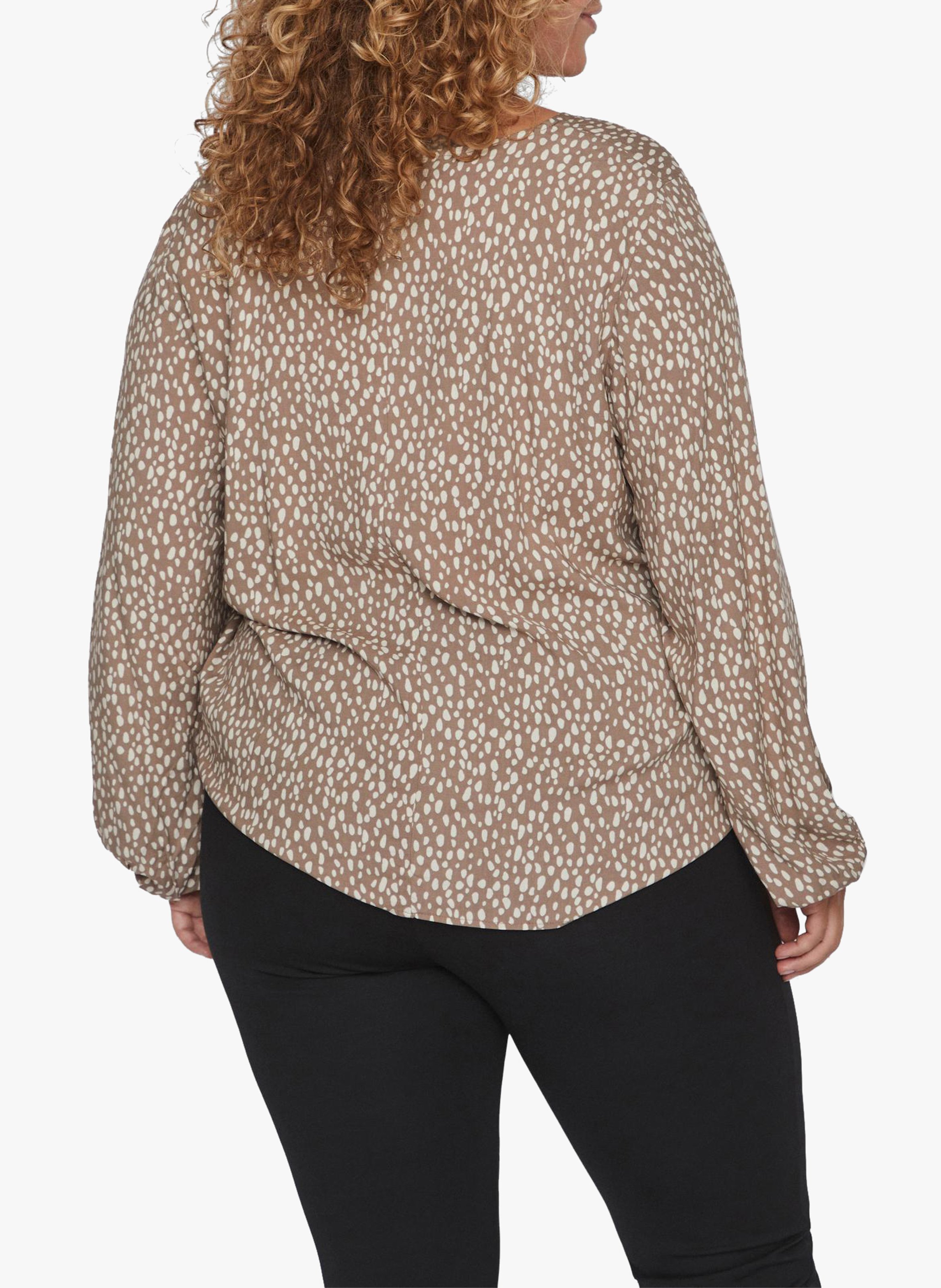 Top fluide col V imprimé  EVOKED Beige