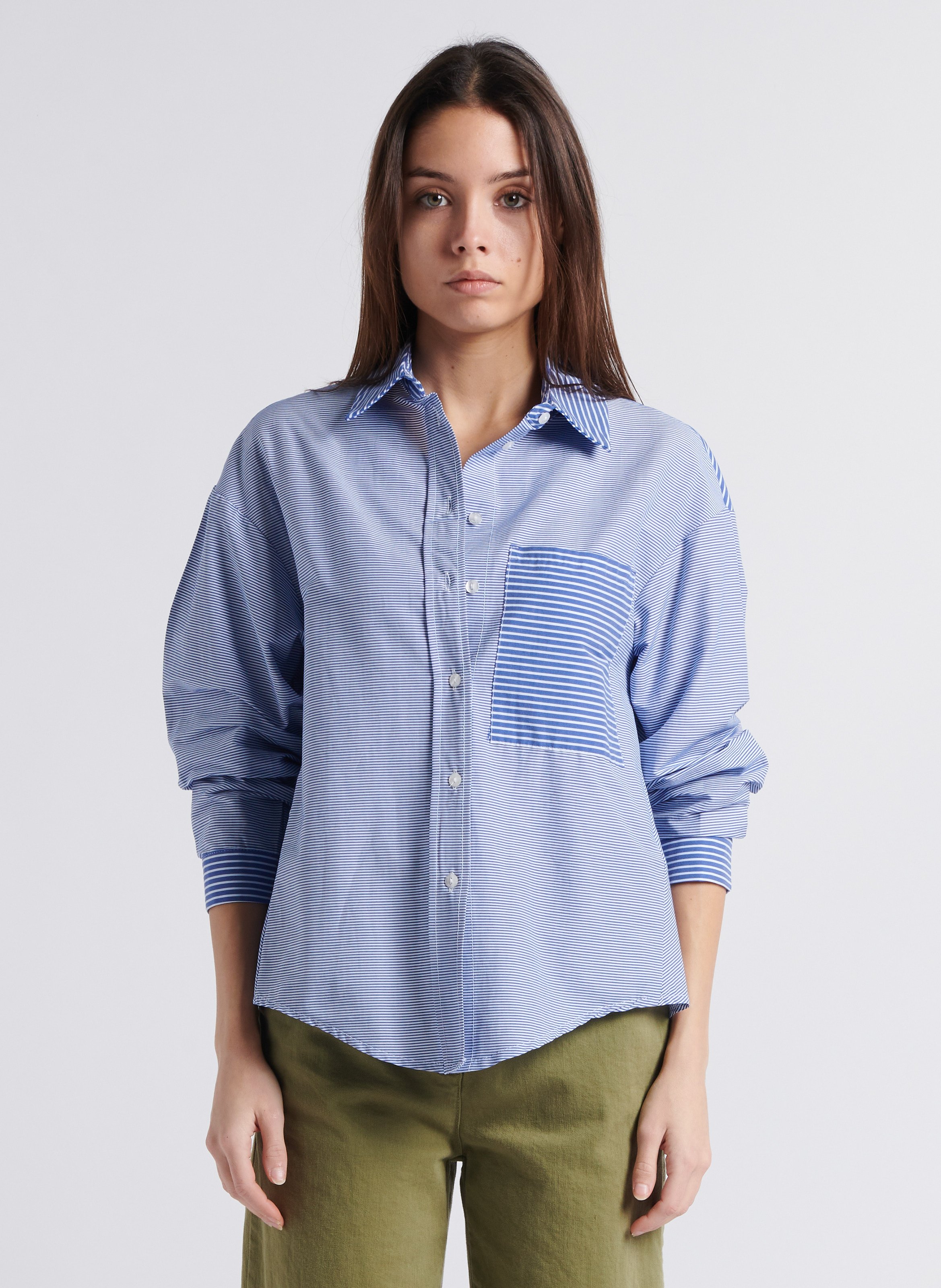 Gestreepte blouse met klassieke kraag | katoenblend PLEASE Blauw