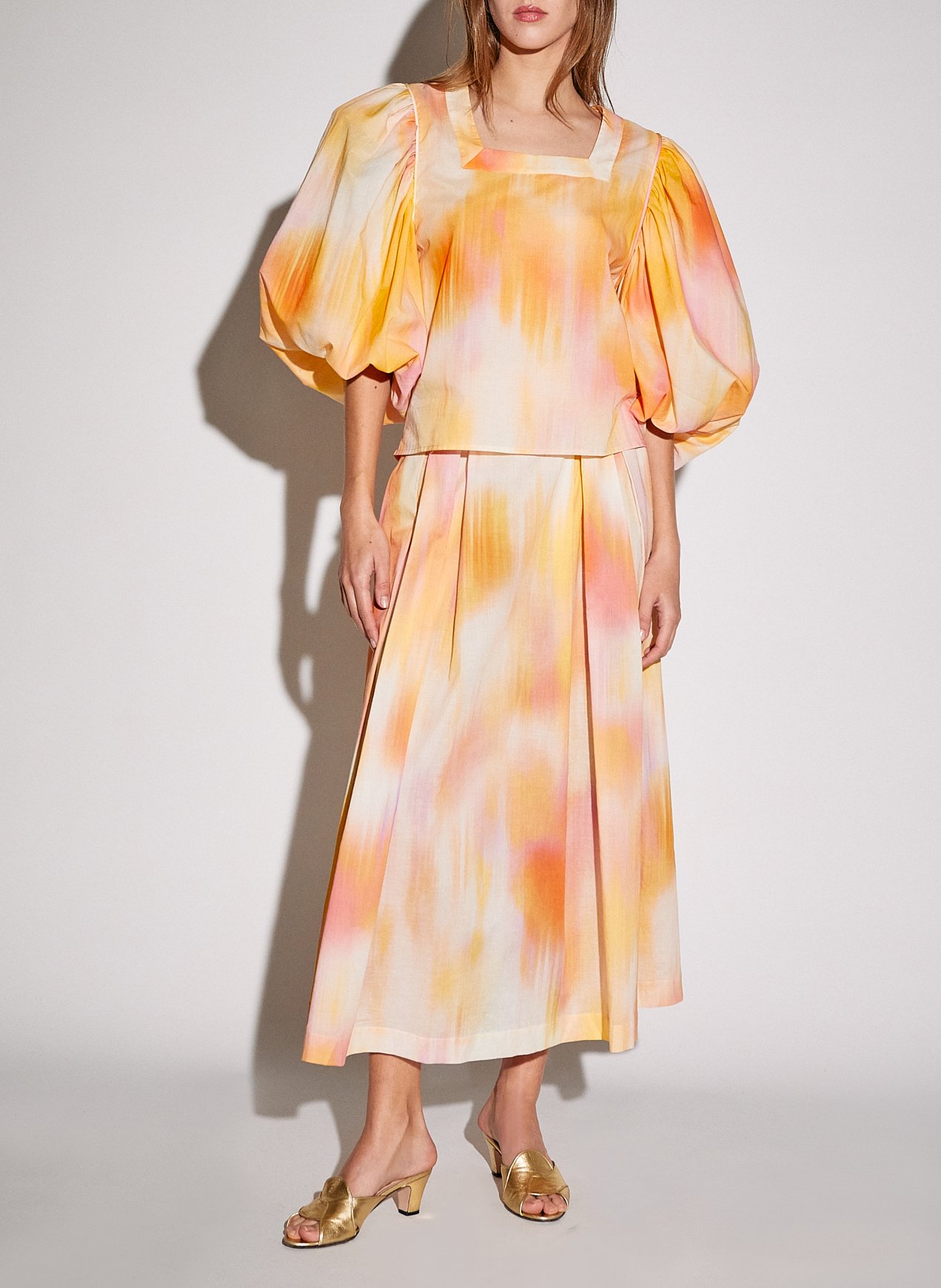 Top col carré imprimé en coton  THE LABEL EDITION Orange