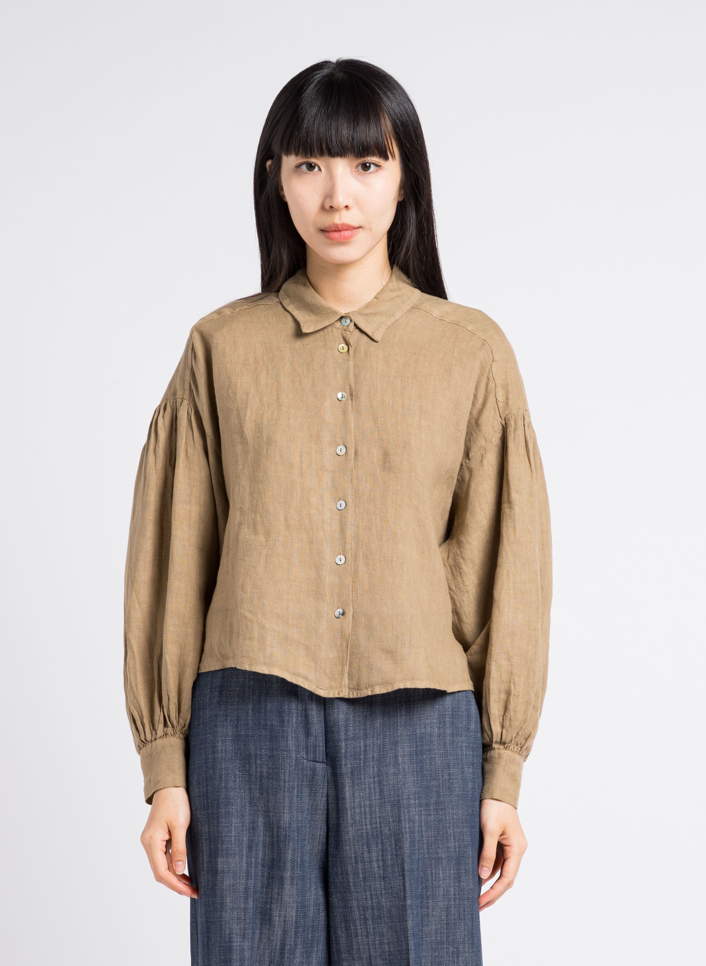 Chemise asymétrique froncée en lin BY BAR Vert