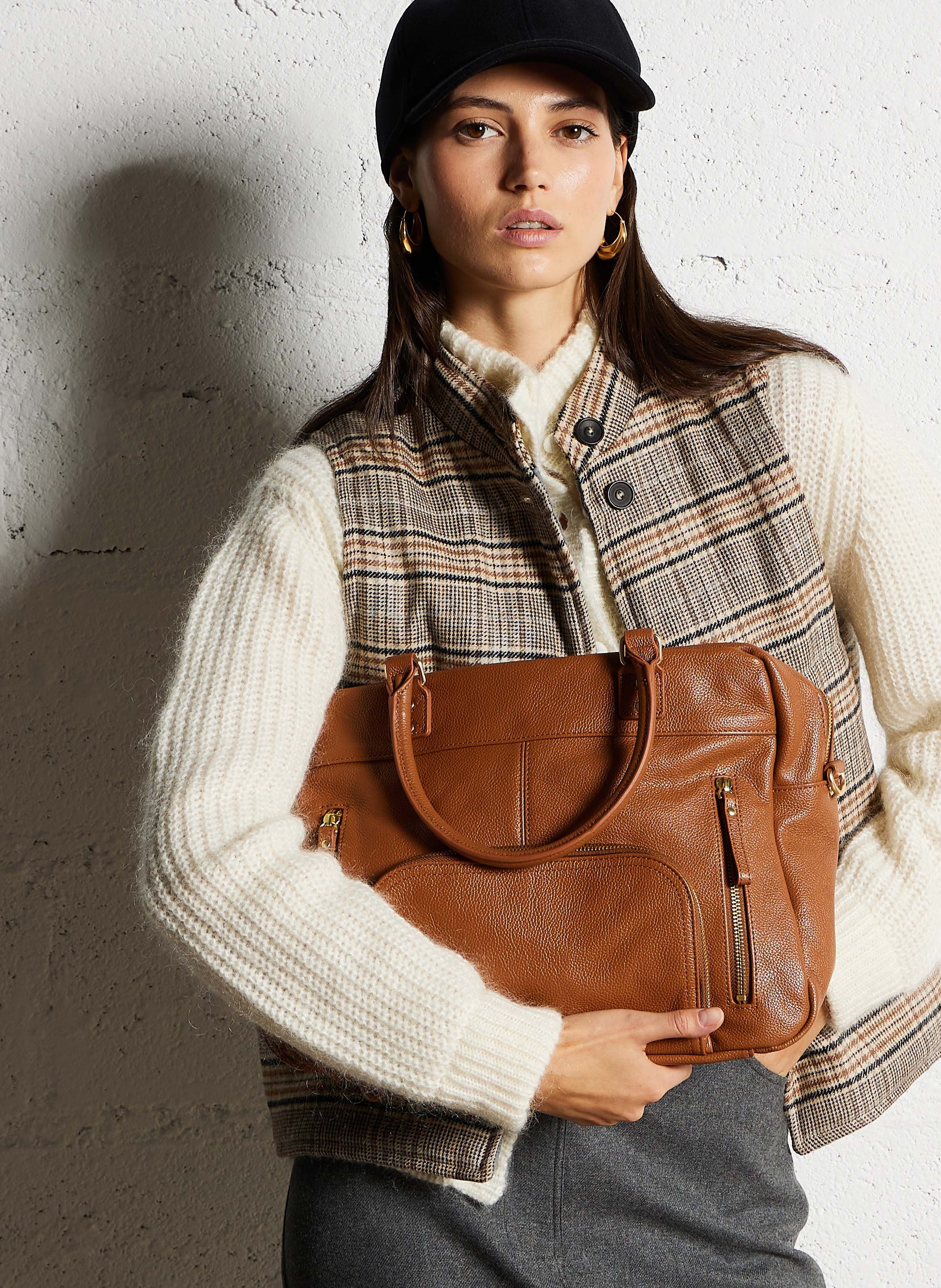 Cabas multipoches en cuir NAT & NIN Marron