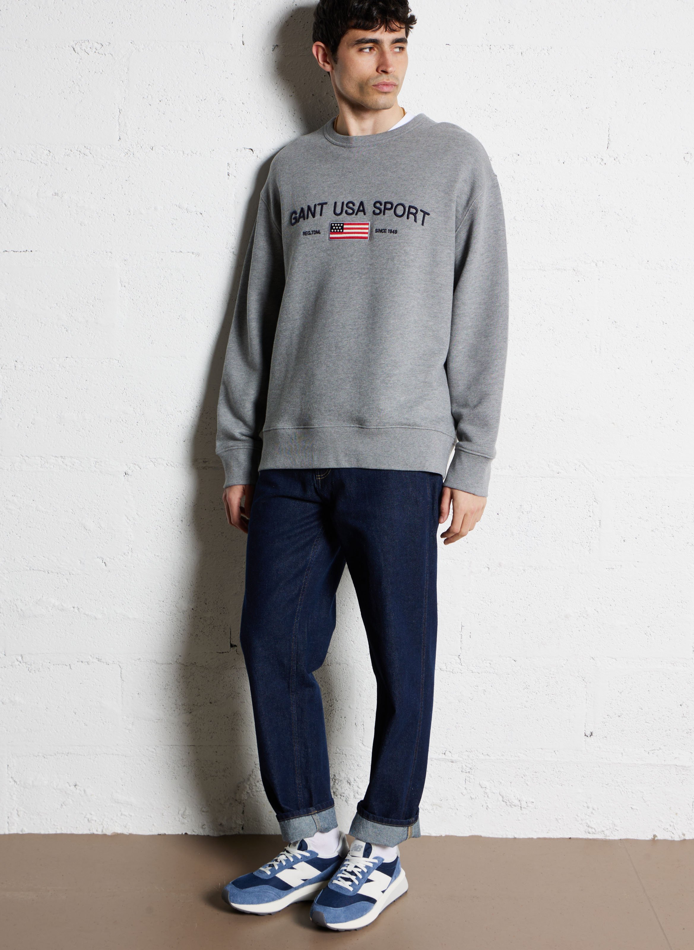 Jean droit en coton Bleu