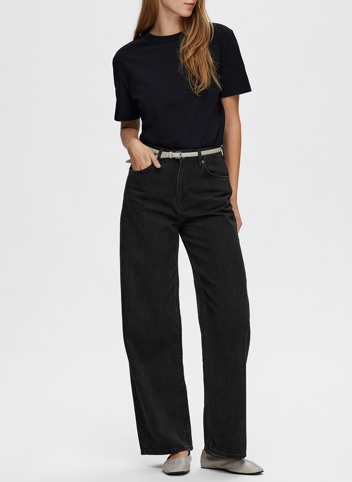 Oversized organic cotton T-shirt SELECTED Black