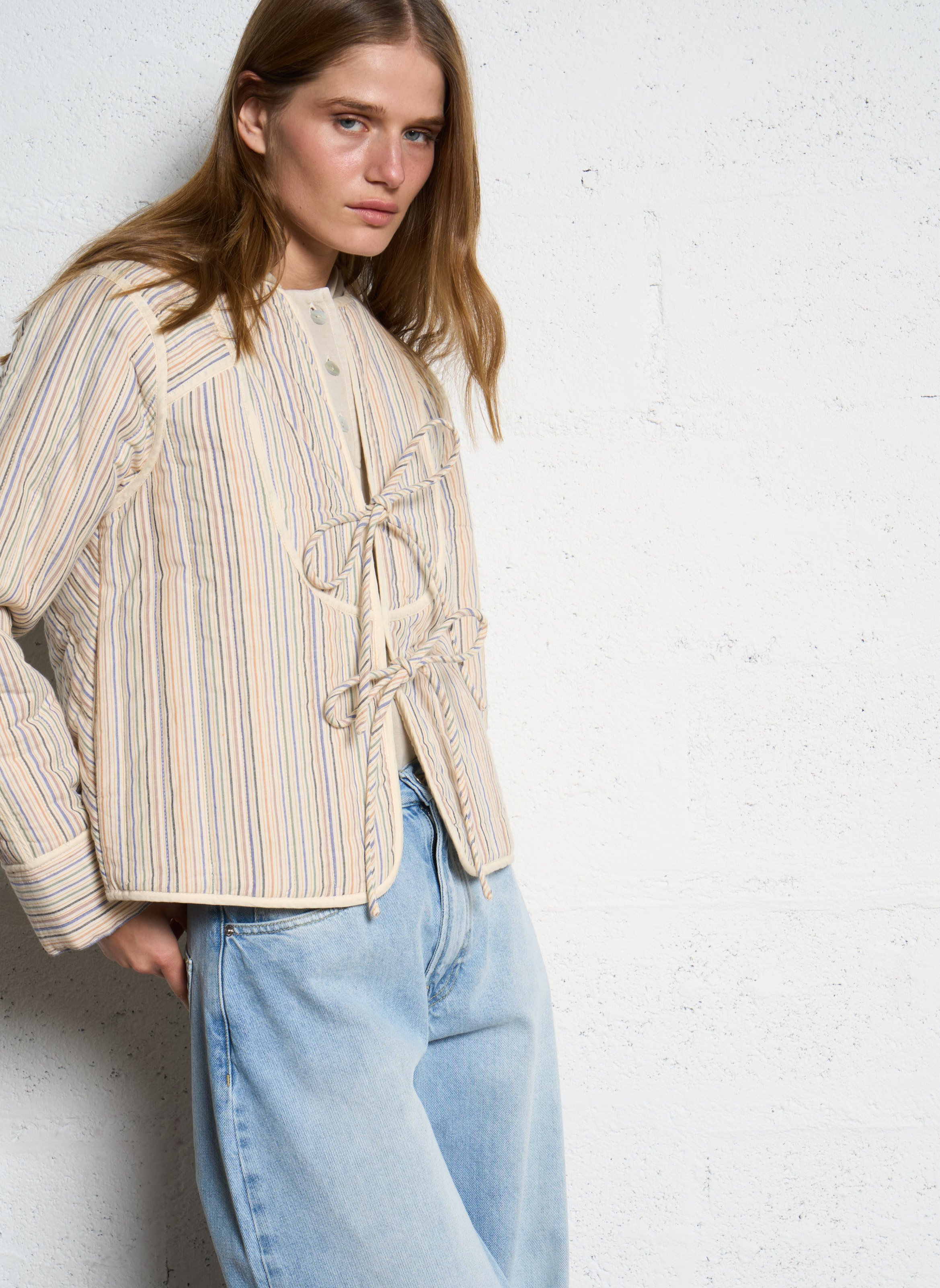 Jean large uni en coton BERENICE Bleu