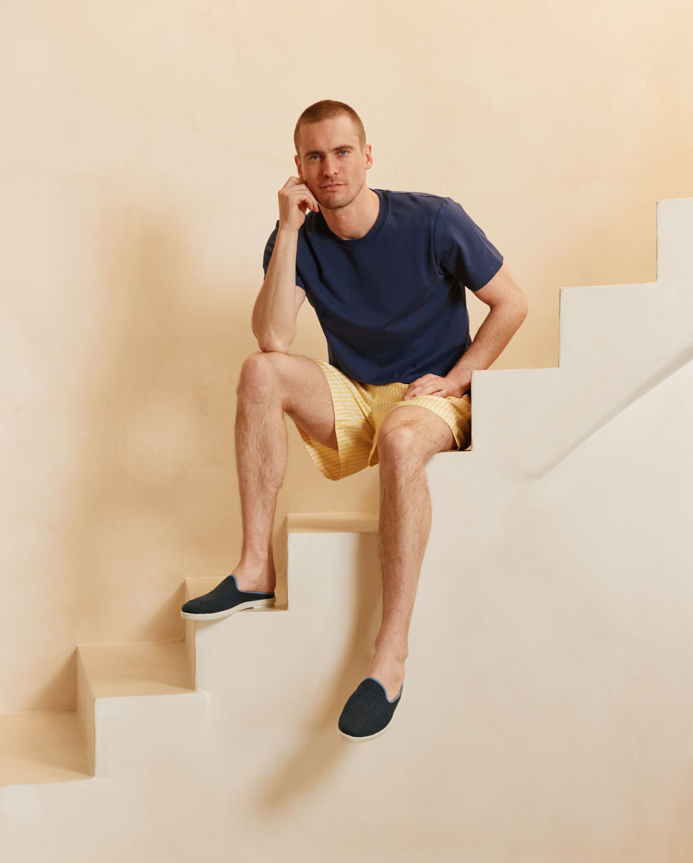 Men's linen mules, navy blue. ANGARDE Blue