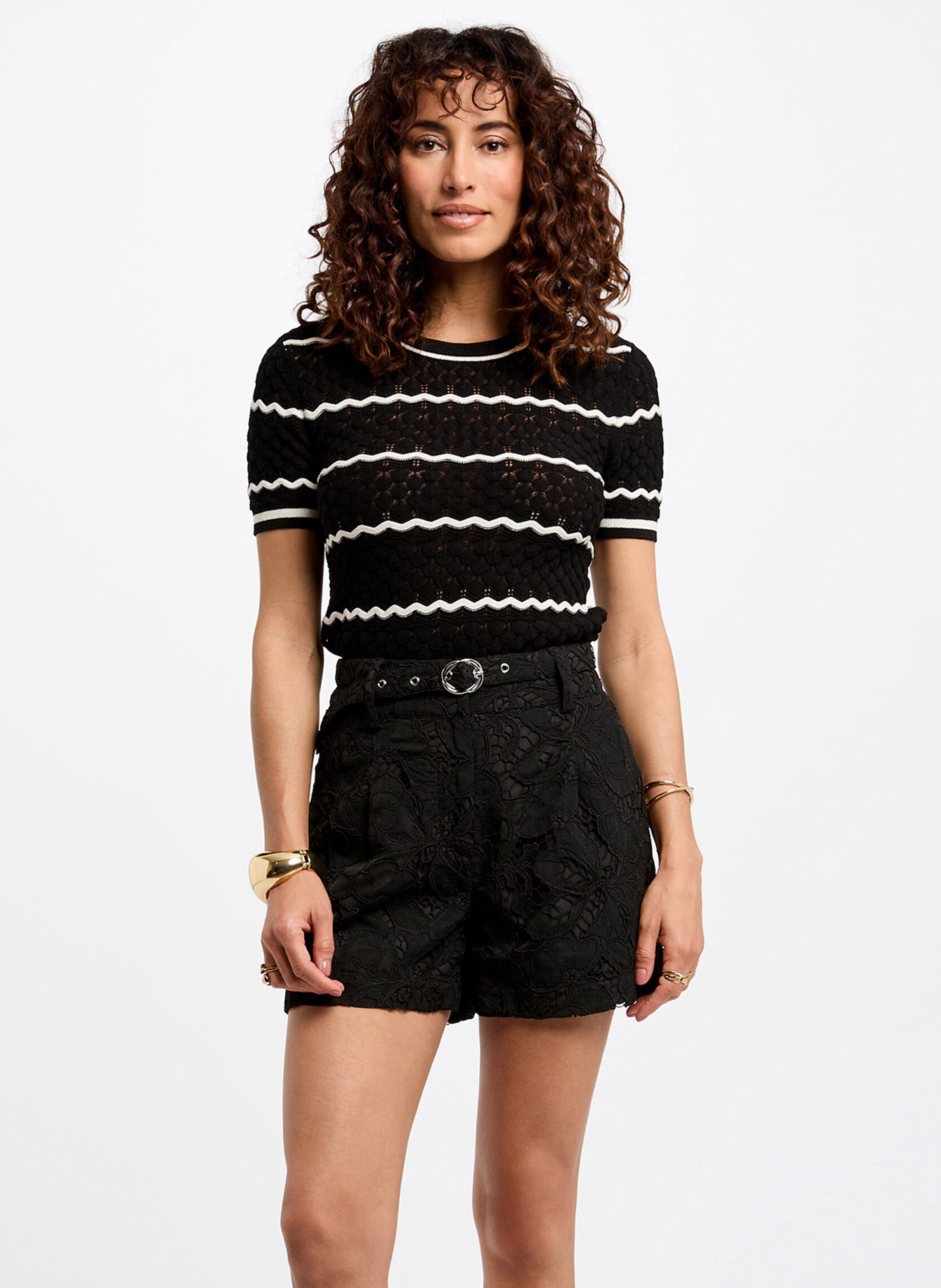 Top col rond à rayures MORGAN Noir