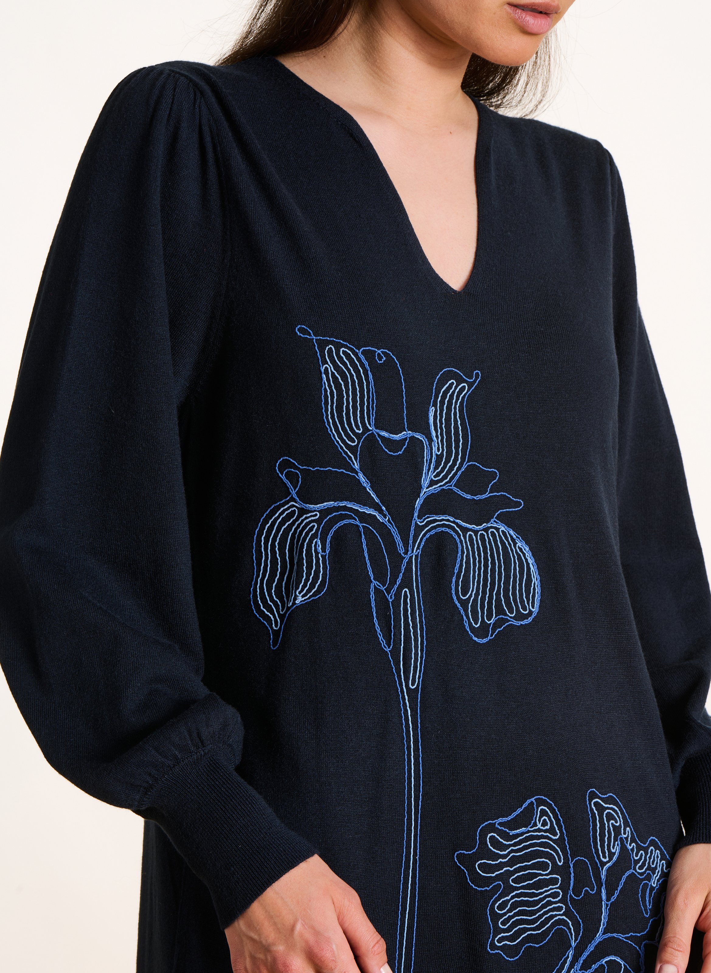 Long straight dress with round collar LA FEE MARABOUTEE Blue