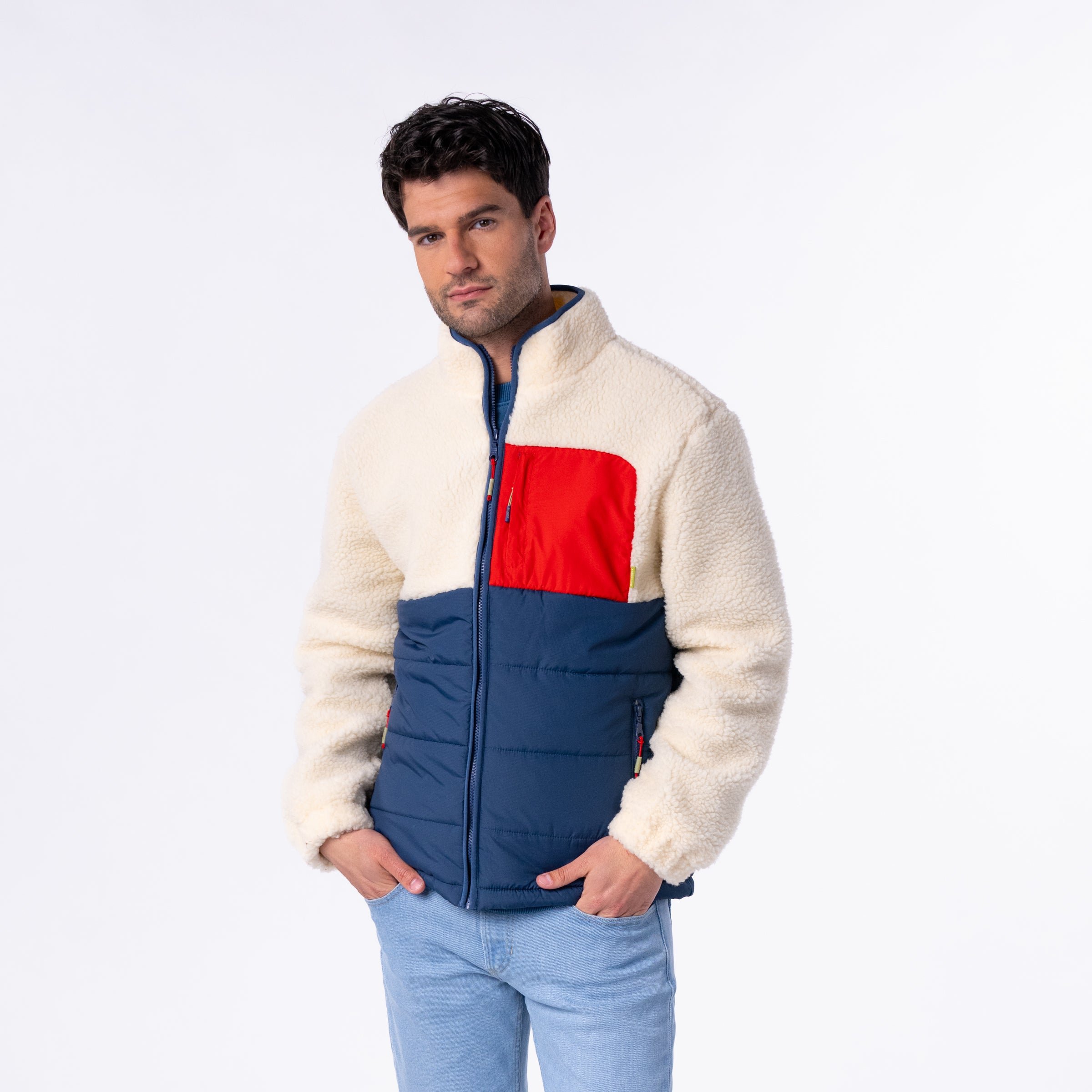 Sherpa bi-material jacket BILLYBELT Beige