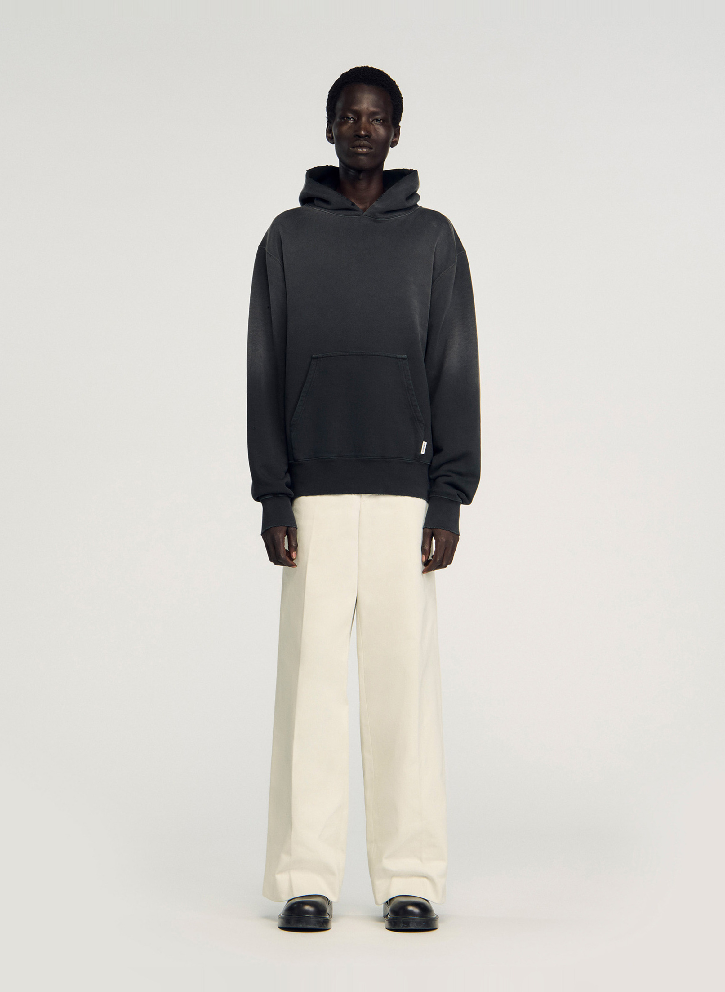 Sweat à capuche délavé en coton SANDRO Noir