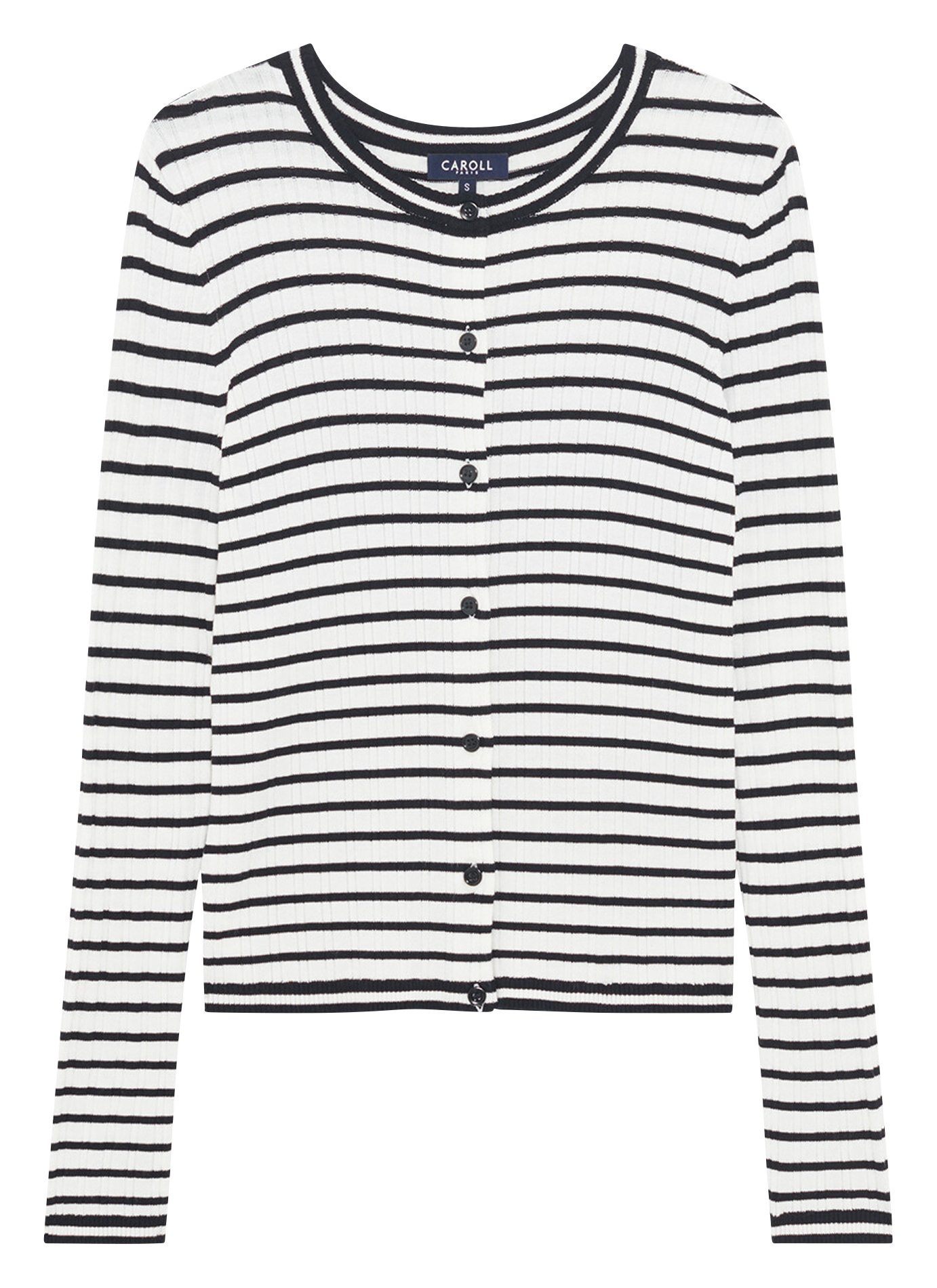 Cardigan droit col rond rayé CAROLL Noir