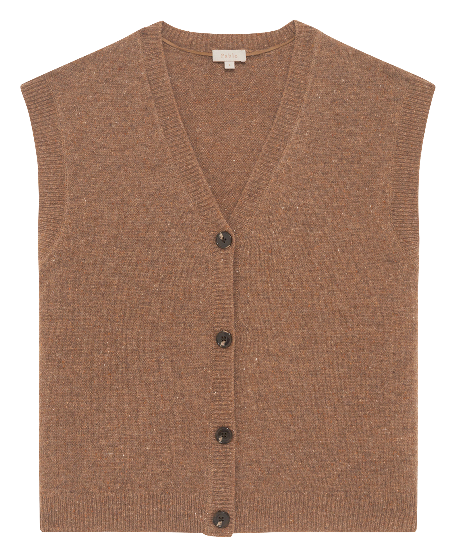Mouwloos, wollen vest met V-hals PABLO Bruin