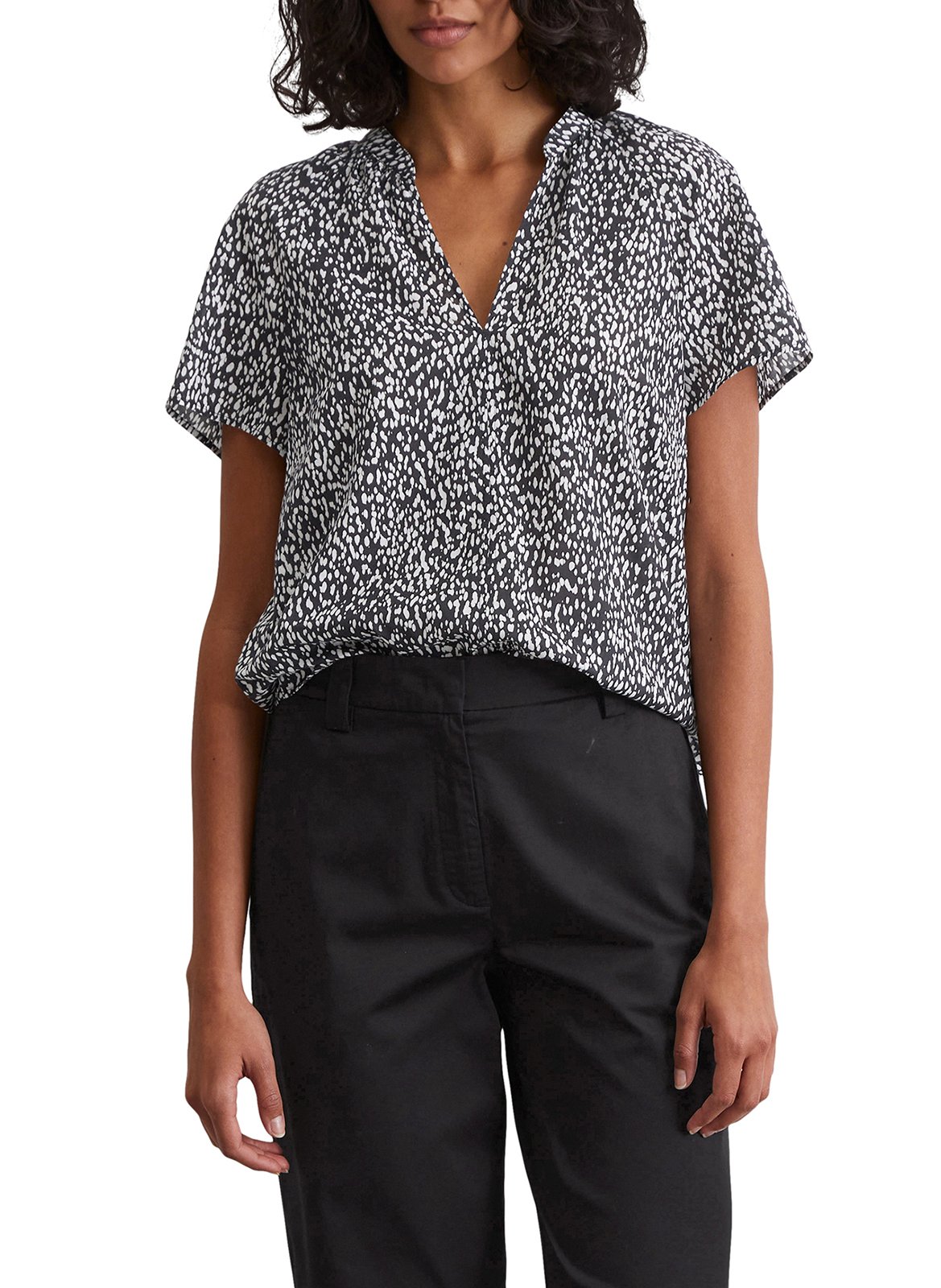 Blusa de algodón con cuello de pico MARC O'POLO Multicolor