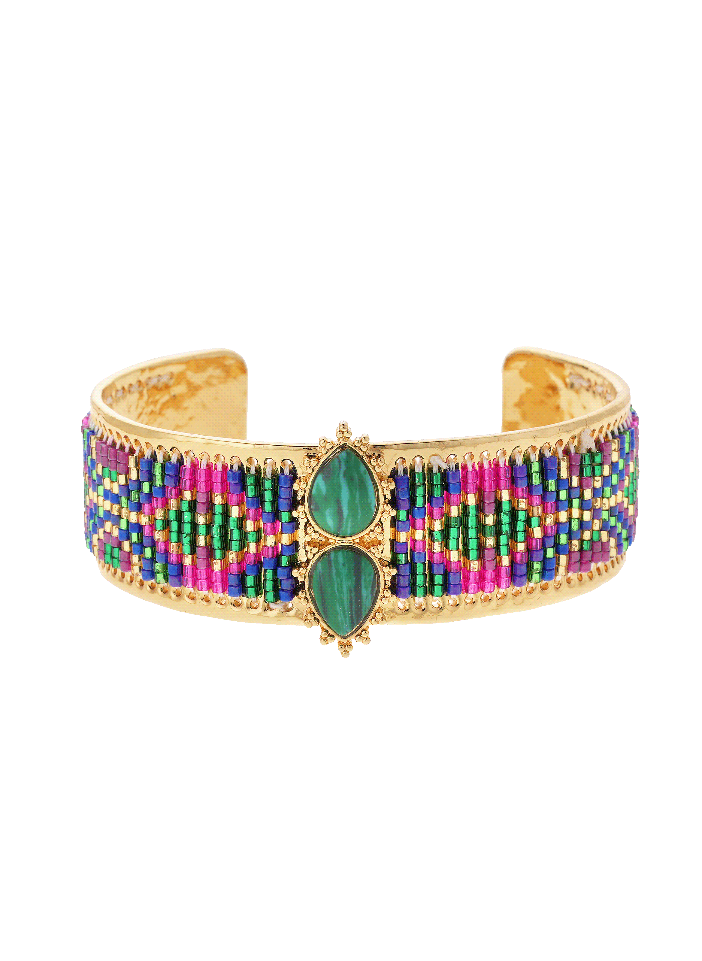 Bangle bracelet with woven beads HIPANEMA Green