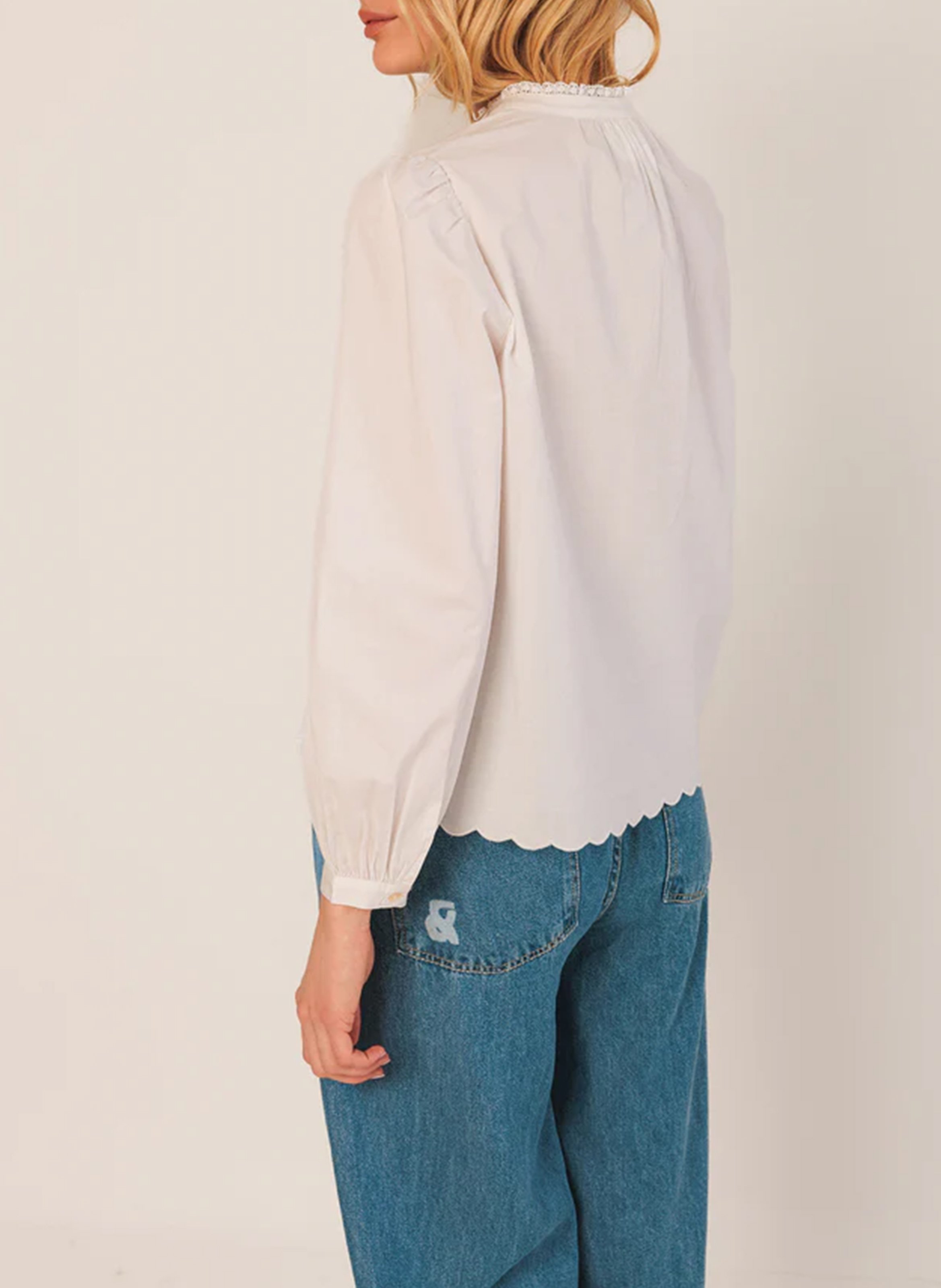 Baumwollbluse mit Rundhalsausschnitt INDI &amp; COLD Weiss