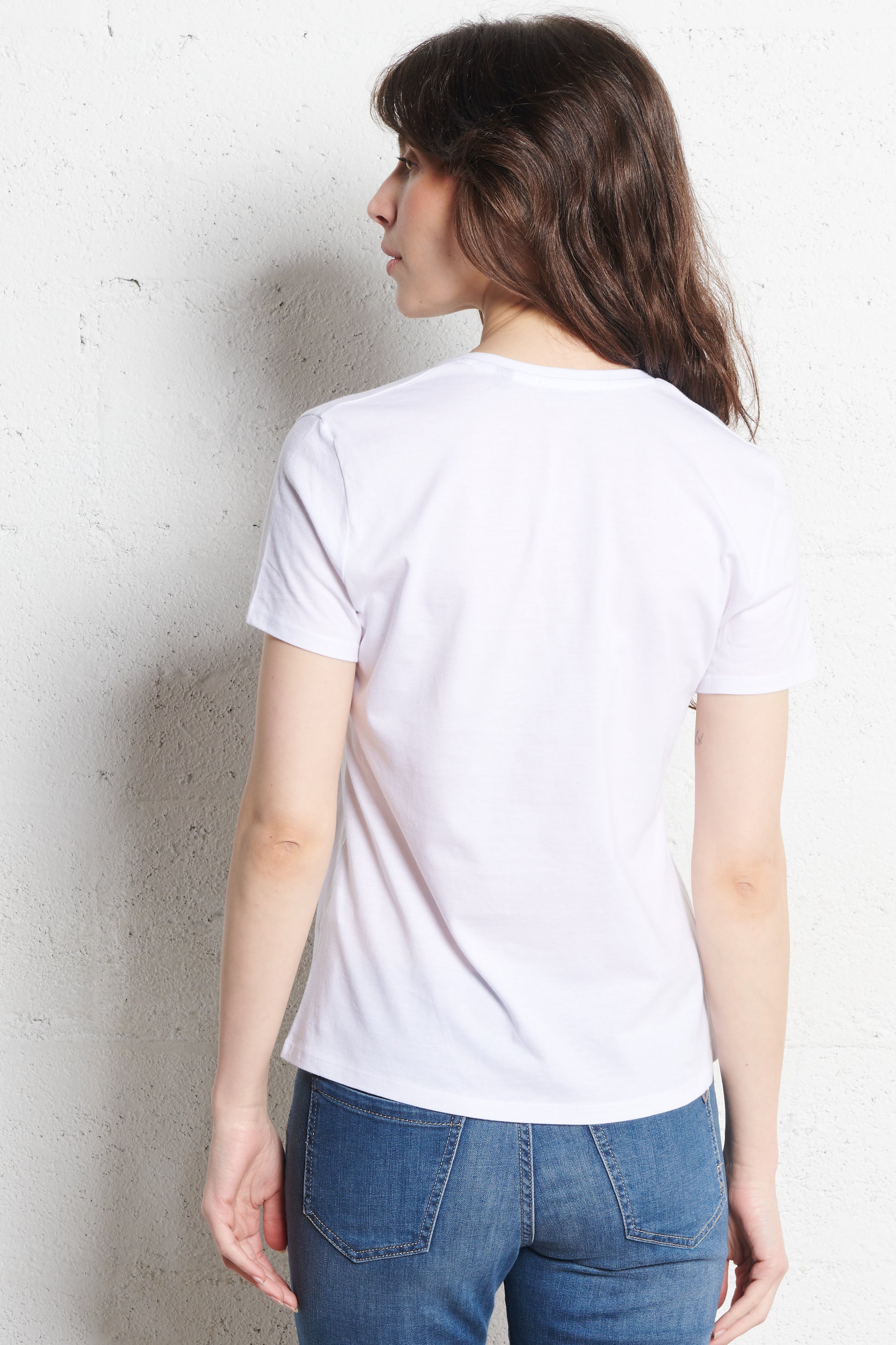 Tee-shirt col V sérigraphié en coton PLEASE Blanc