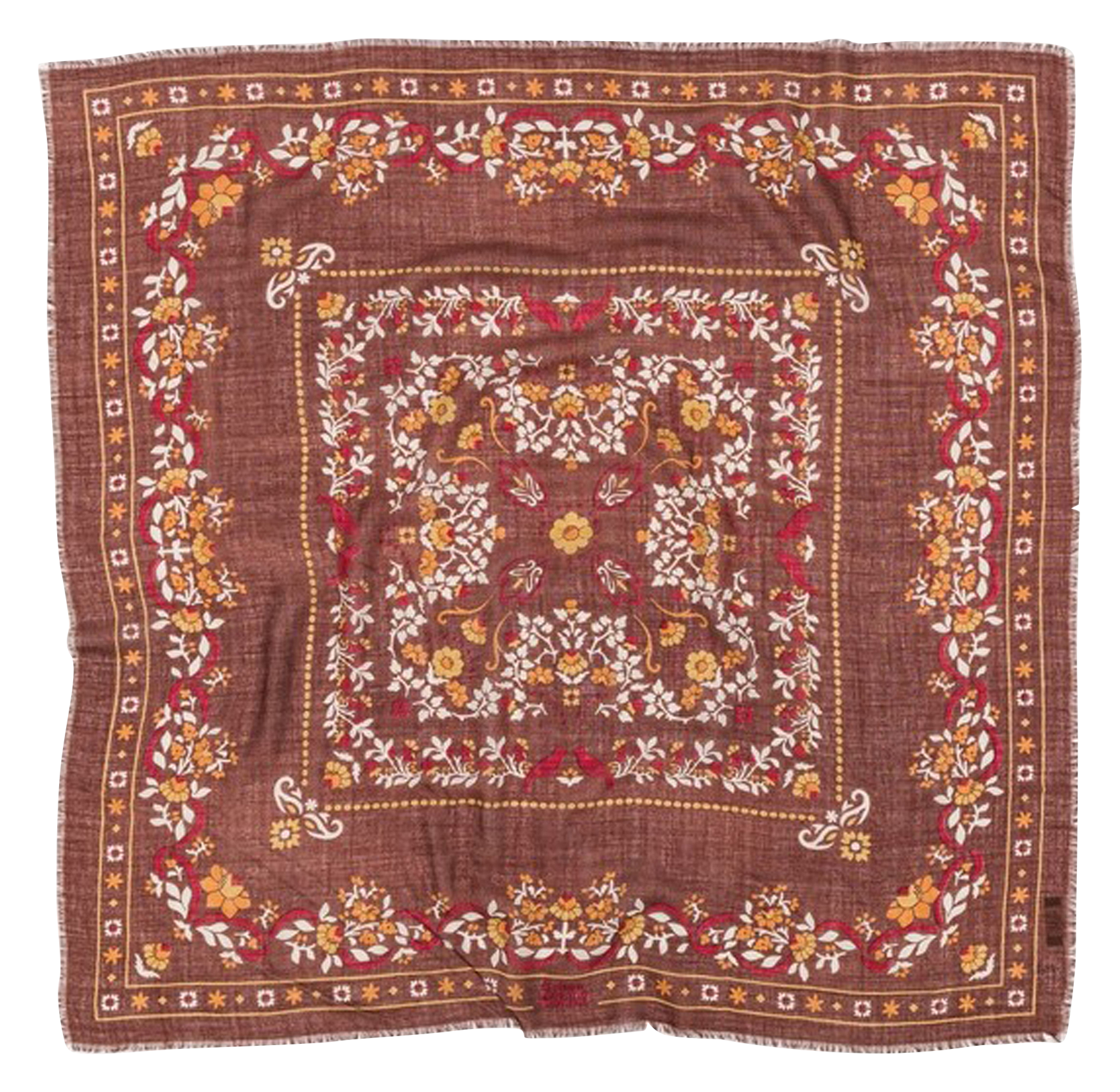 Haddock wool and silk printed scarf MAISON LECOMTE FLAMENT Brown